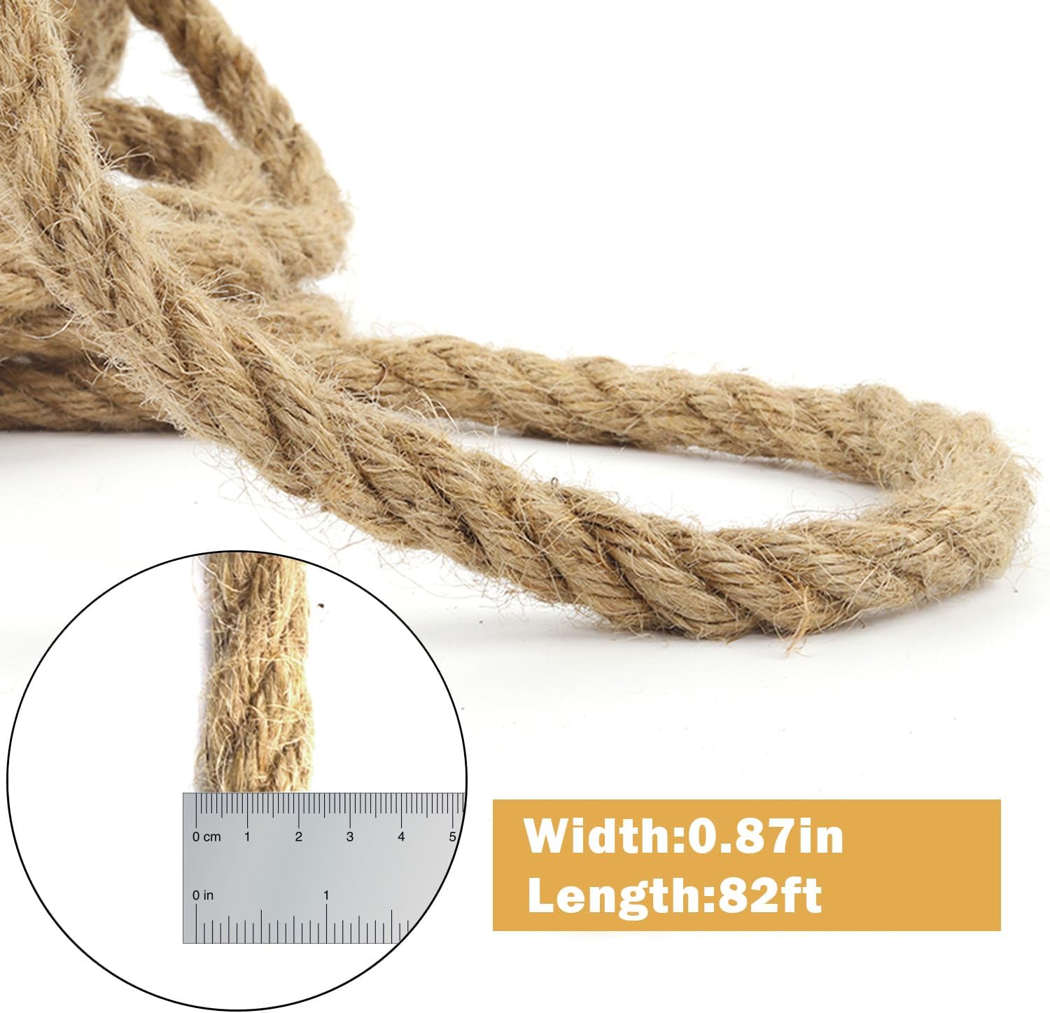 Cuerda de yute de 82 pies, cuerda de yute resistente, cuerda de cáñamo natural, cuerda de sisal resistente para artes, manualidades, envoltura de