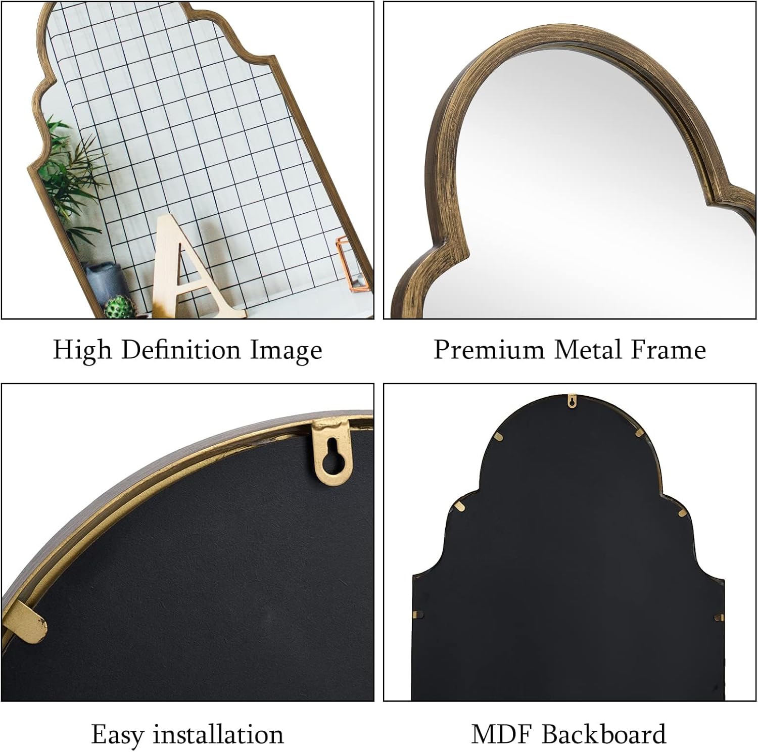 VVK Espejo de pared en oro vintage con marco de metal decorativo, espejo de acento de 39 pulgadas, marco de metal perfecto para tu cocina,