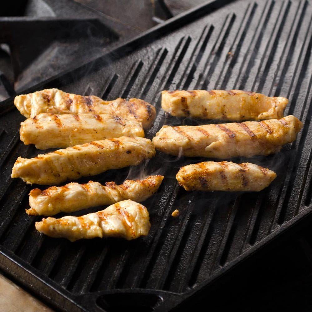 Lodge Parrillaplancha reversible LDP3, 9.5 x 16.75 pulgadas y prensa rectangular de hierro fundido LGP3, pre-sazonada, 6.75 x 4.5 pulgadas
