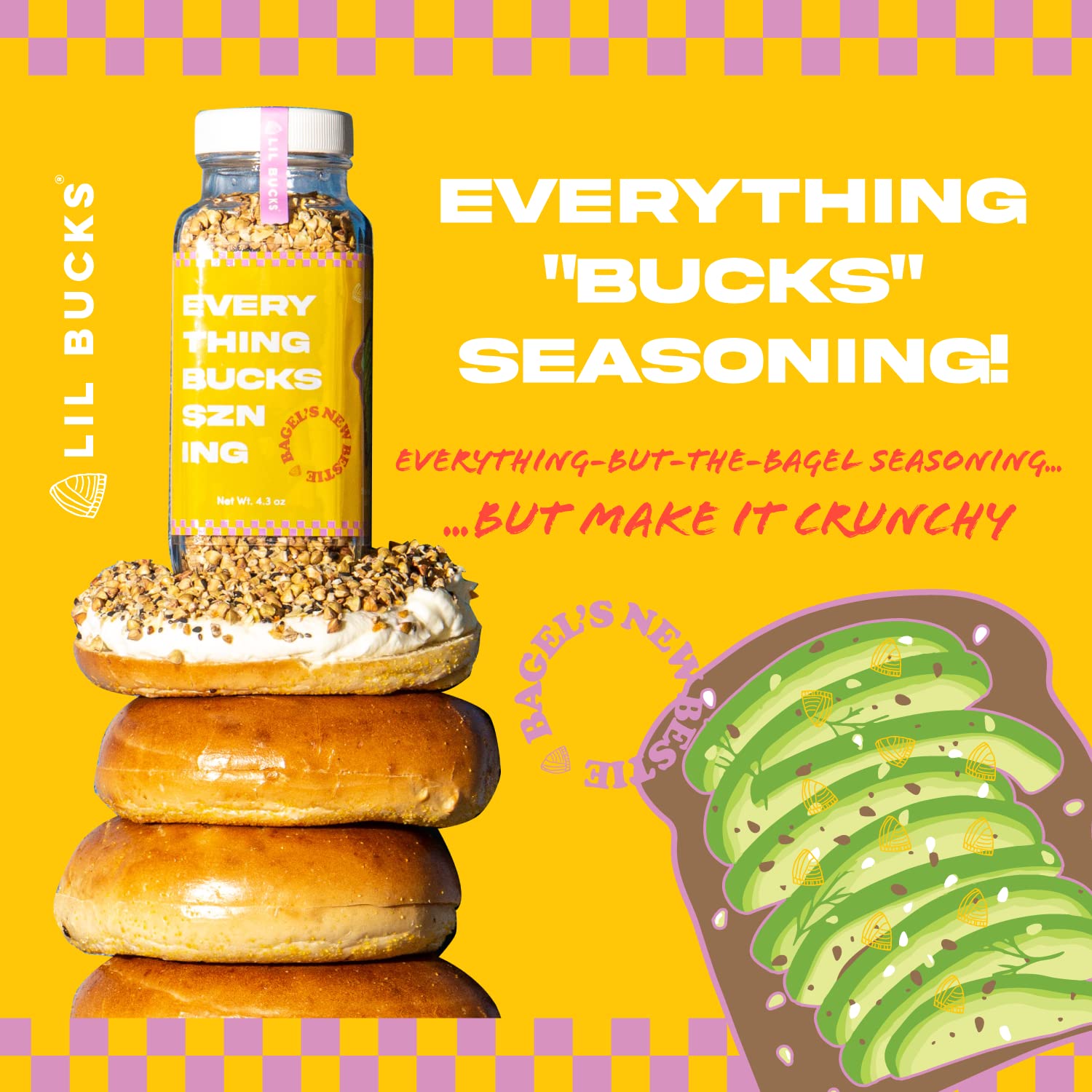 Lil Bucks Condimento de superalimentos todo menos el bagel, condimento crujiente para todo, condimento sin gluten