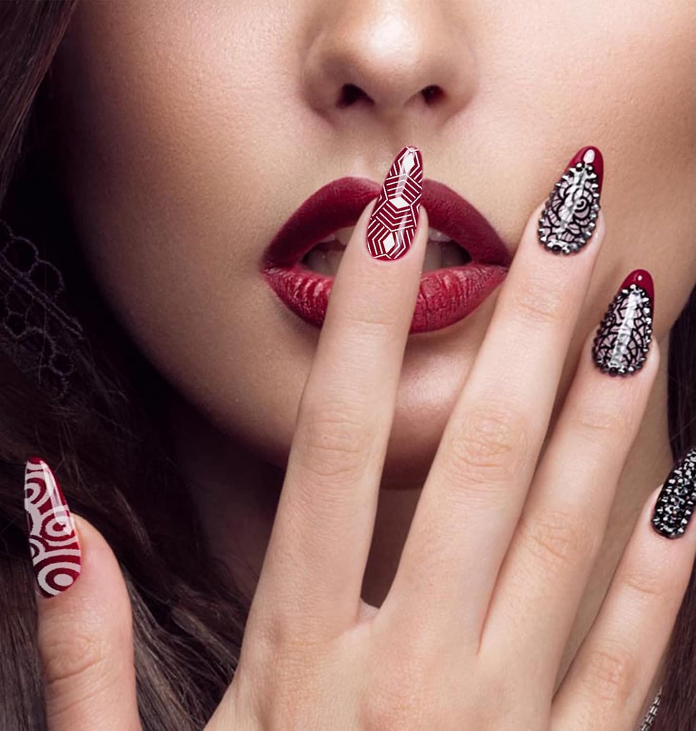 SILPECWEE 10 Uds. de placas de estampado de uñas, sello de uñas, placas de arte de uñas, diseño geométrico, plantillas de manicura, accesorios de