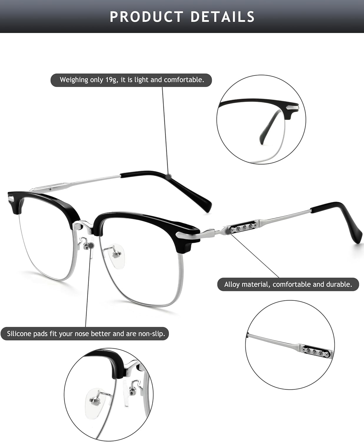 Gafas de bloqueo de luz azul semi sin montura a la moda y cómodas, perfectas para teléfonos y computadoras