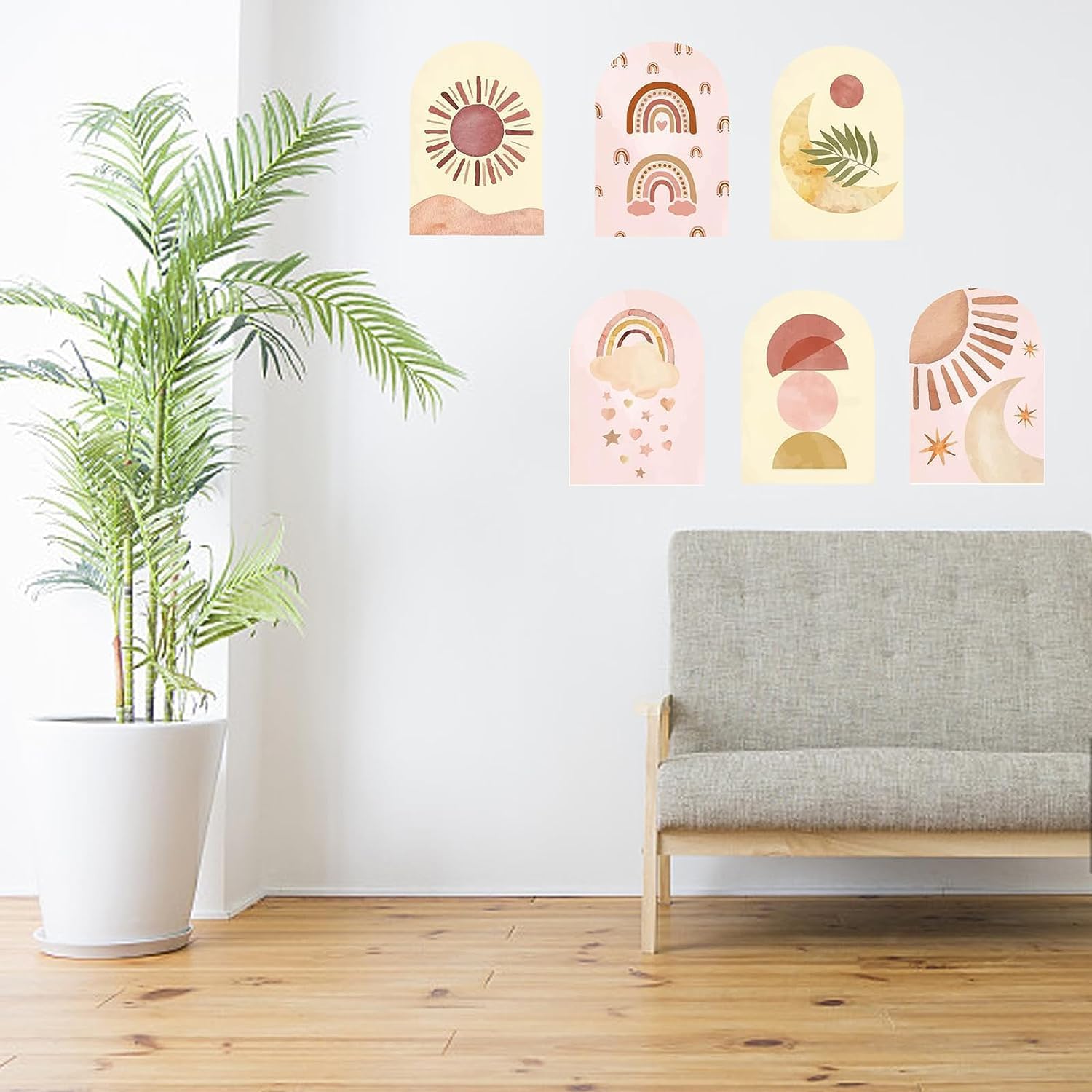 6 calcomanías de pared boho Stlye Sun Moon Star para pared, calcomanías de pared para despegar y pegar, adhesivo de vinilo extraíble para guardería,