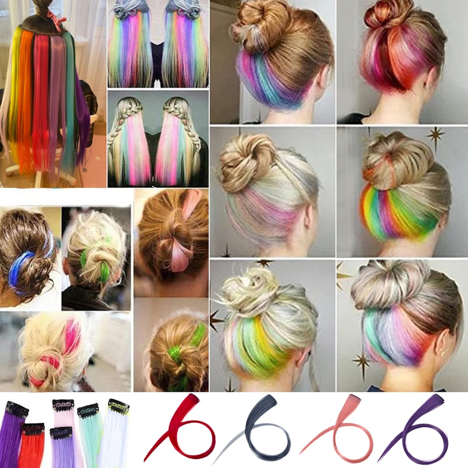 2 extensiones de cabello rojo con clip de 16 pulgadas, extensiones de cabello largo liso con clip, extensiones de cabello coloridas, accesorios para