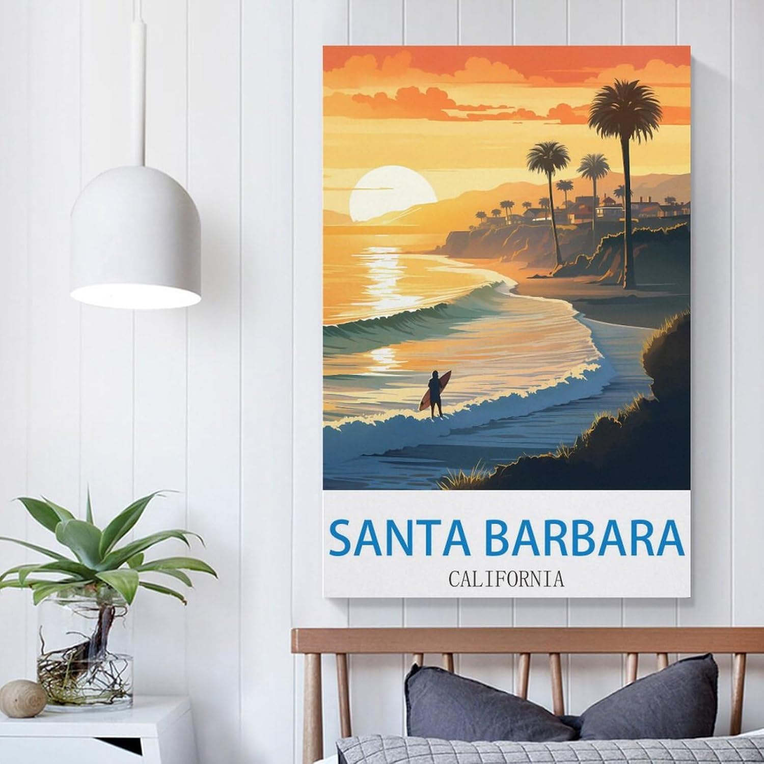Pósteres de viaje vintage de Santa Bárbara California para surf, 08 x 12 pulgadas, pintura en lienzo, arte de pared, decoración de pared,