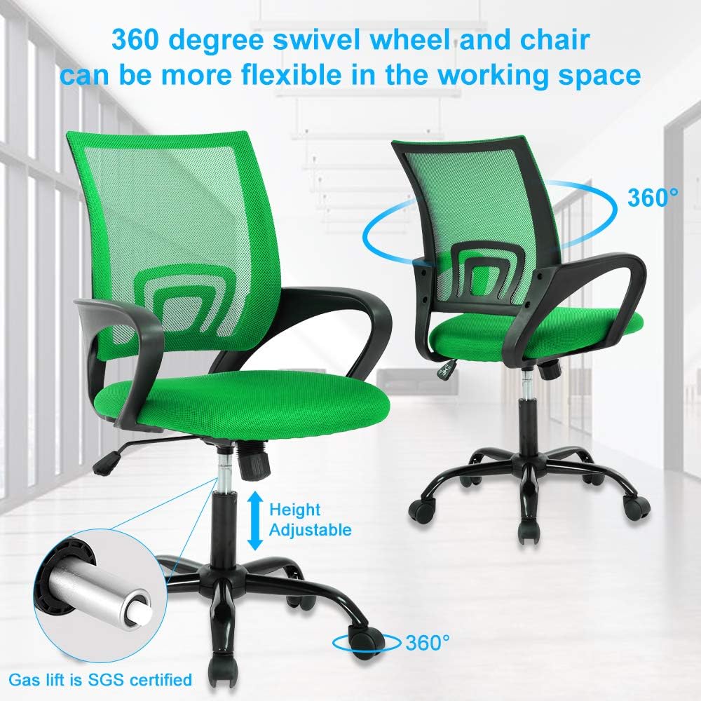 Silla de oficina ergonómica, silla de oficina en casa con respaldo medio, silla de oficina de malla con soporte lumbar, silla de computadora
