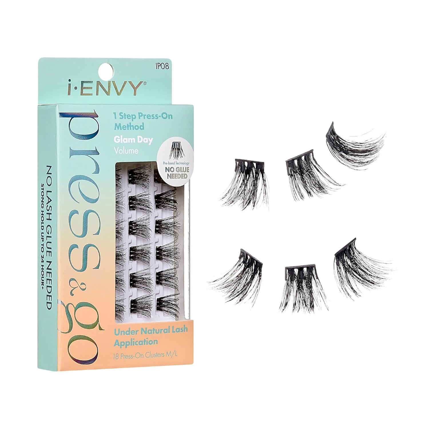 i-ENVY – Pestañas autoadhesivas Press&Go, racimos de pestañas postizas reutilizables, no necesita pegamento, pestañas a presión de 1 paso, sin