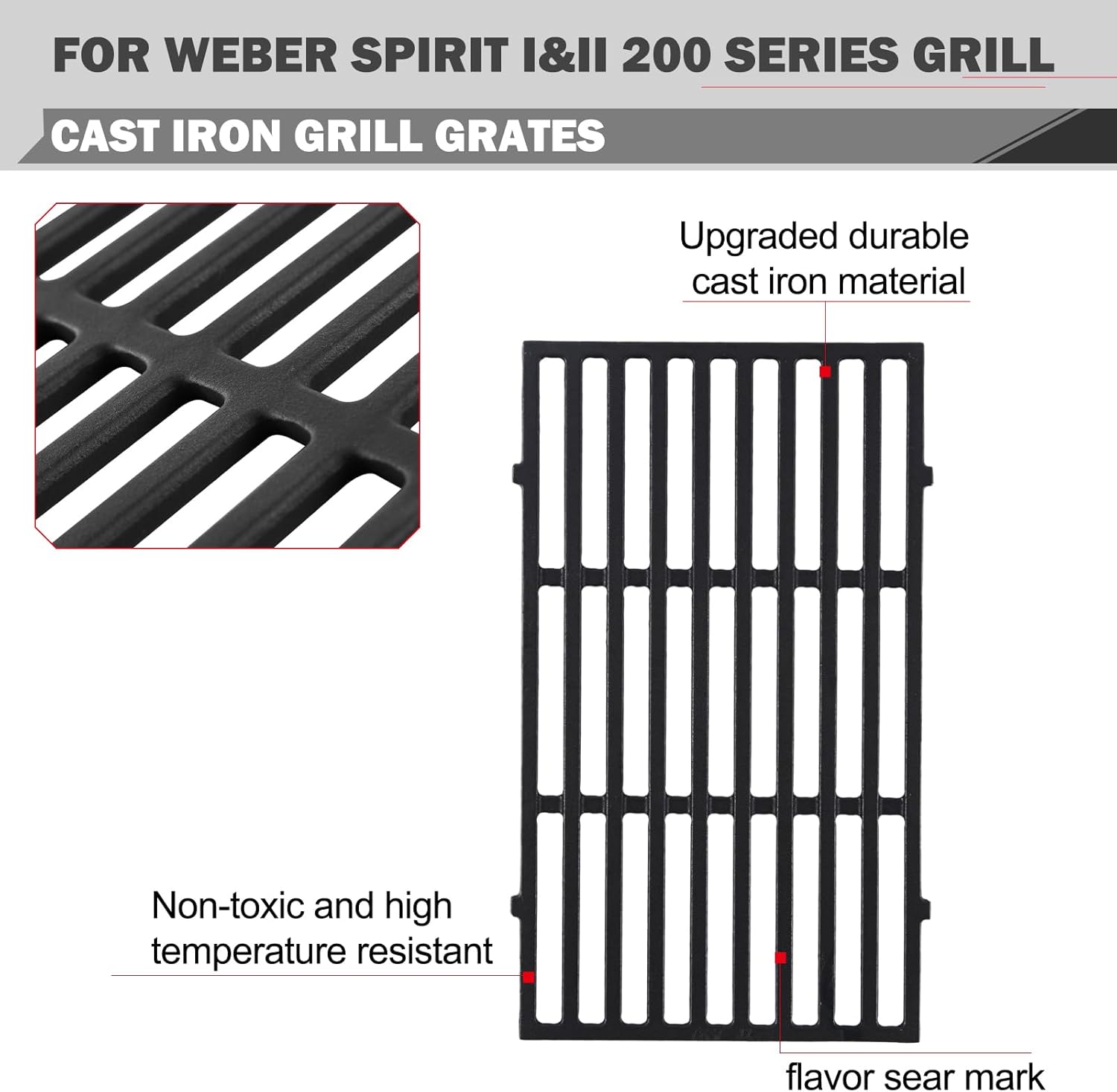 7637 Parrillas de Parrillas para Weber Spirit E-210 E-215 Piezas de repuesto para parrilla Weber Spirit II E-210 GS4 S-210 E-220 I y II Serie 200
