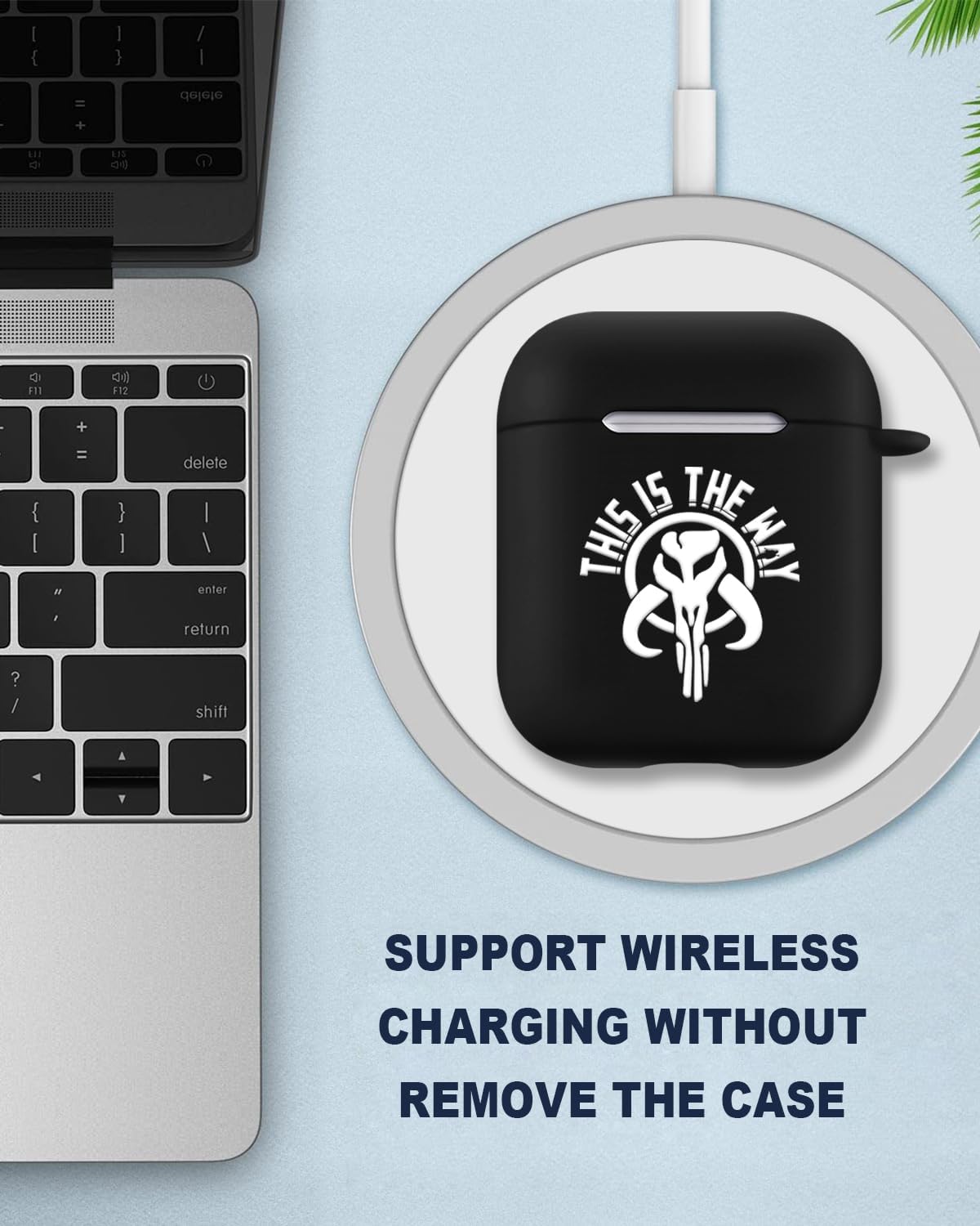 Funda compatible con AirPods de 2 y 1 generación para Star Wars Mandalorian This is the Way con llavero funda de silicona duradera que absorbe los