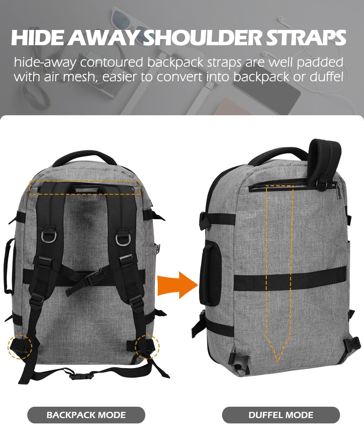 Hynes Eagle Mochila de viaje 40L aprobada para vuelo, mochila de mano para hombre, gran cabina, fin de semana, mochila para computadora portátil,