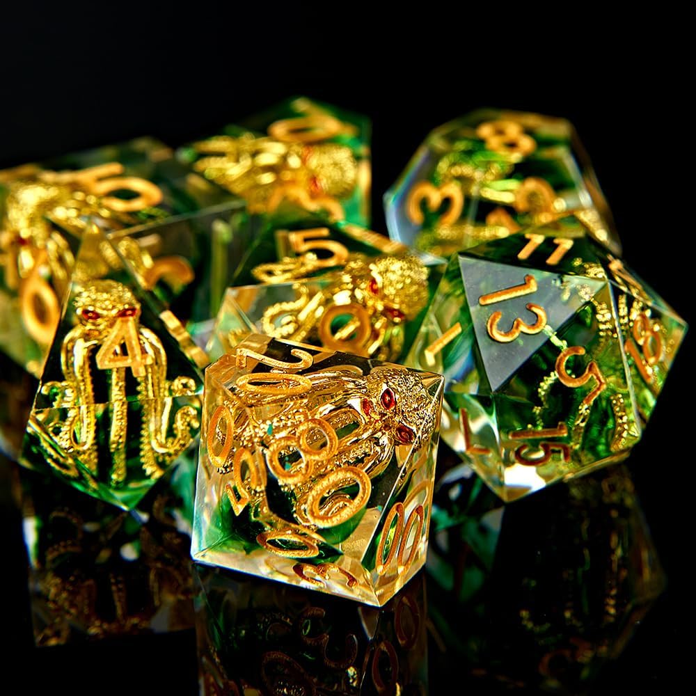 Sharp Edge – Juego de dados DND hechos a mano, 7 accesorios dados para juegos TRPG de Calabozos y Dragones, RPG de múltiples caras, resina