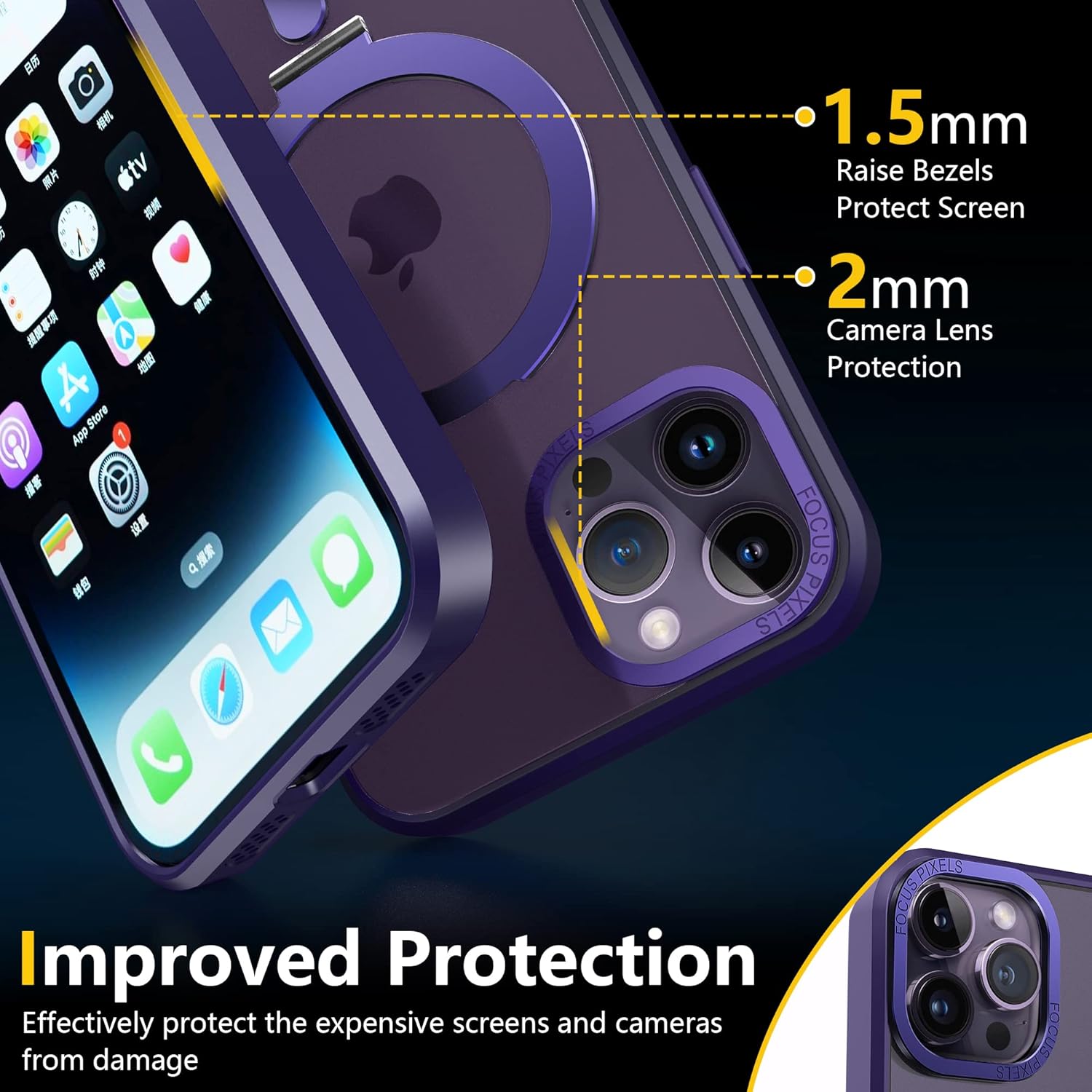 Funda para iPhone 13 y iPhone 14 con soporte magnético invisible compatible con MagSafe translúcido mate iPhone 13 y 14 de 6.1 pulgadas con soporte