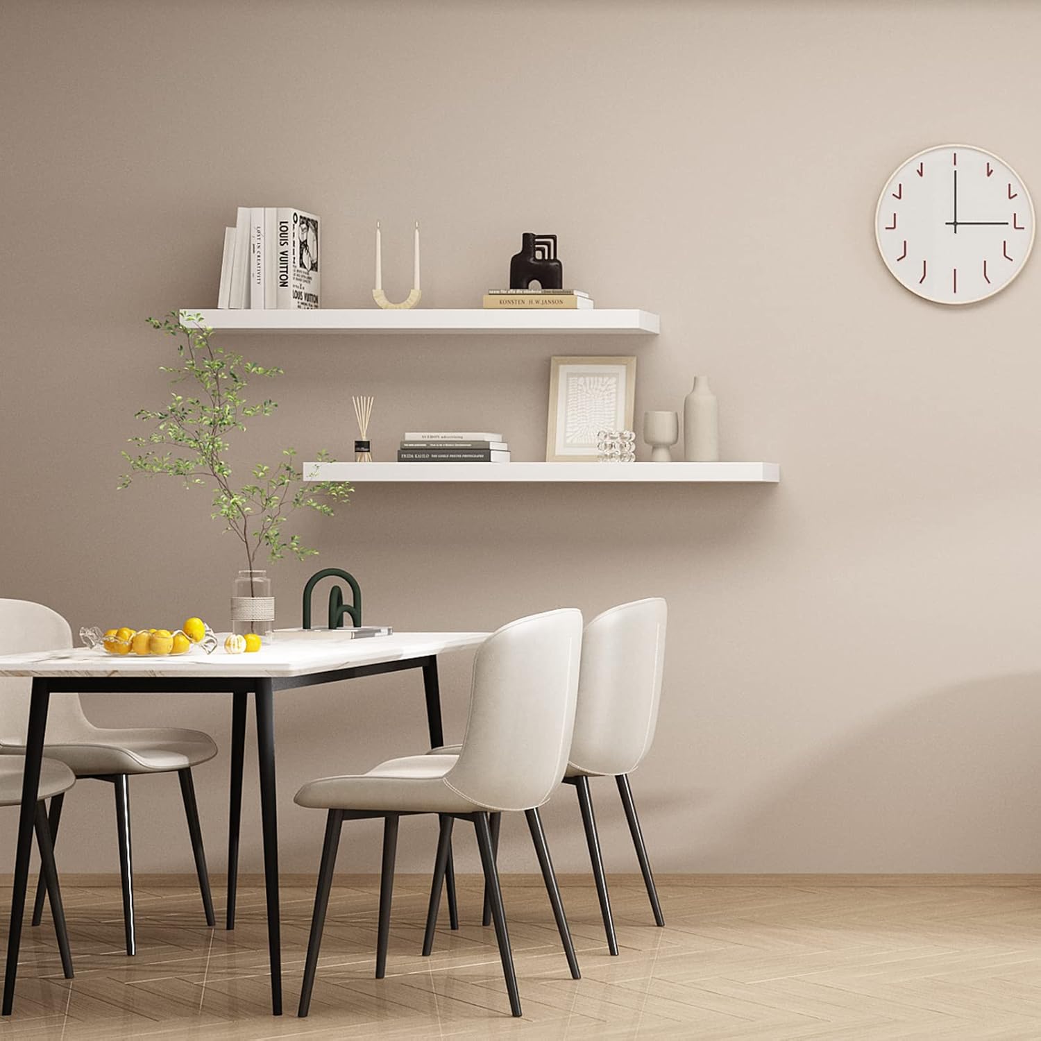 WELLAND Estante flotante blanco de 48 pulgadas, estante de pared de 9 pulgadas de profundidad con soporte invisible para sala de estar, dormitorio,