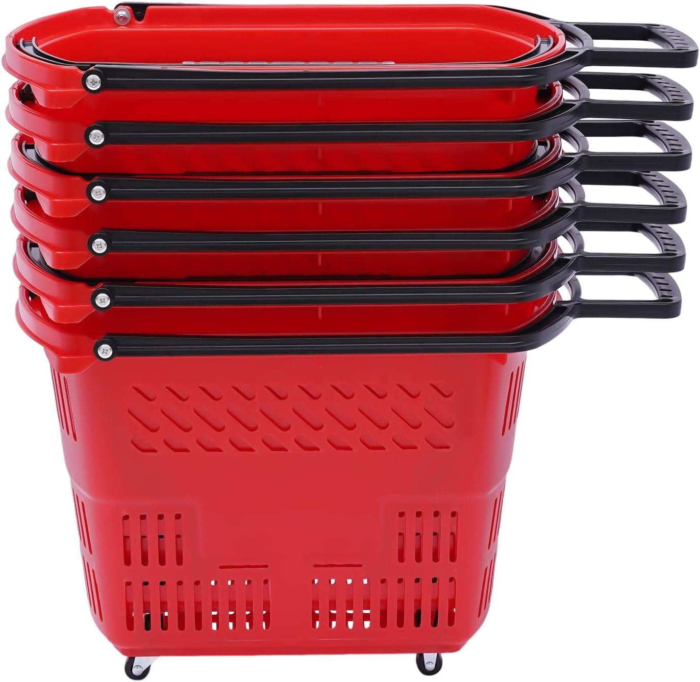 6 cestas de compras para tienda minorista, supermercado, carritos de compras con ruedas, gran capacidad de 35 l9.2 gal (rojo)