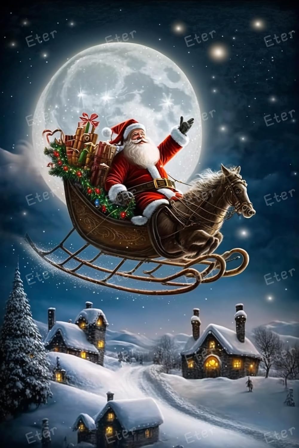 Kits de pintura de diamantes, kit de pintura de diamantes de trineo de Papá Noel, manualidades de pared pintadas de Navidad, decoración de
