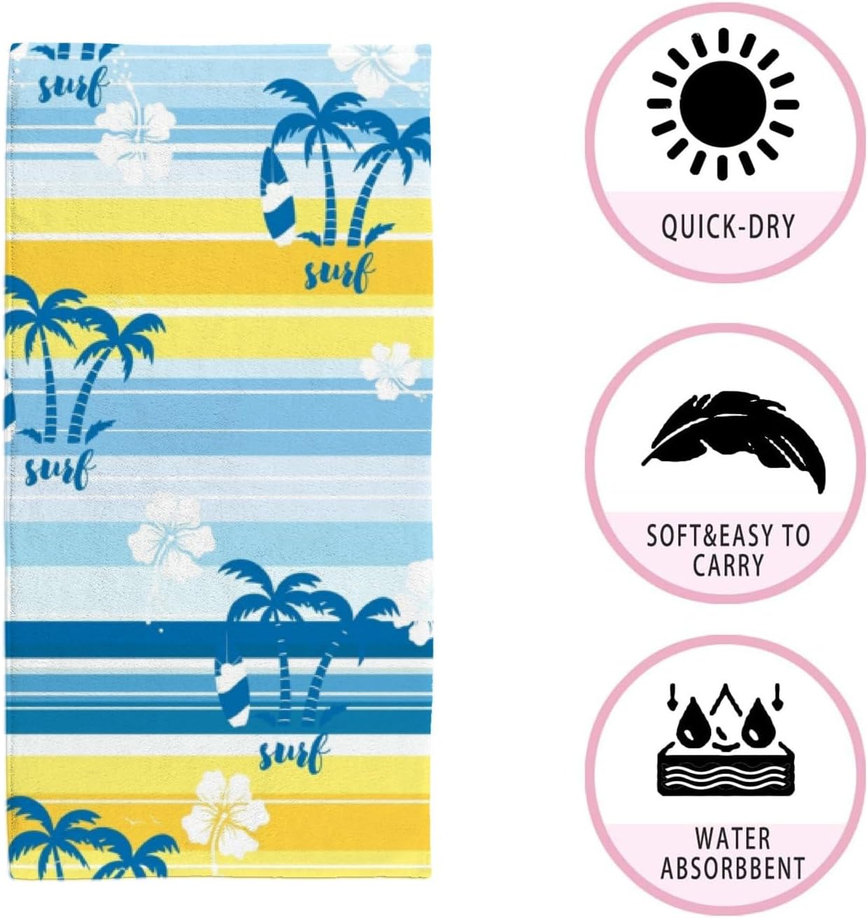 Hand Towels Face Towels Set of 2 Summer Mood Windsurf Plam Trees Soft Comfortable Polyester Microfiber Fast Water Absorbent Towels for Bathroom