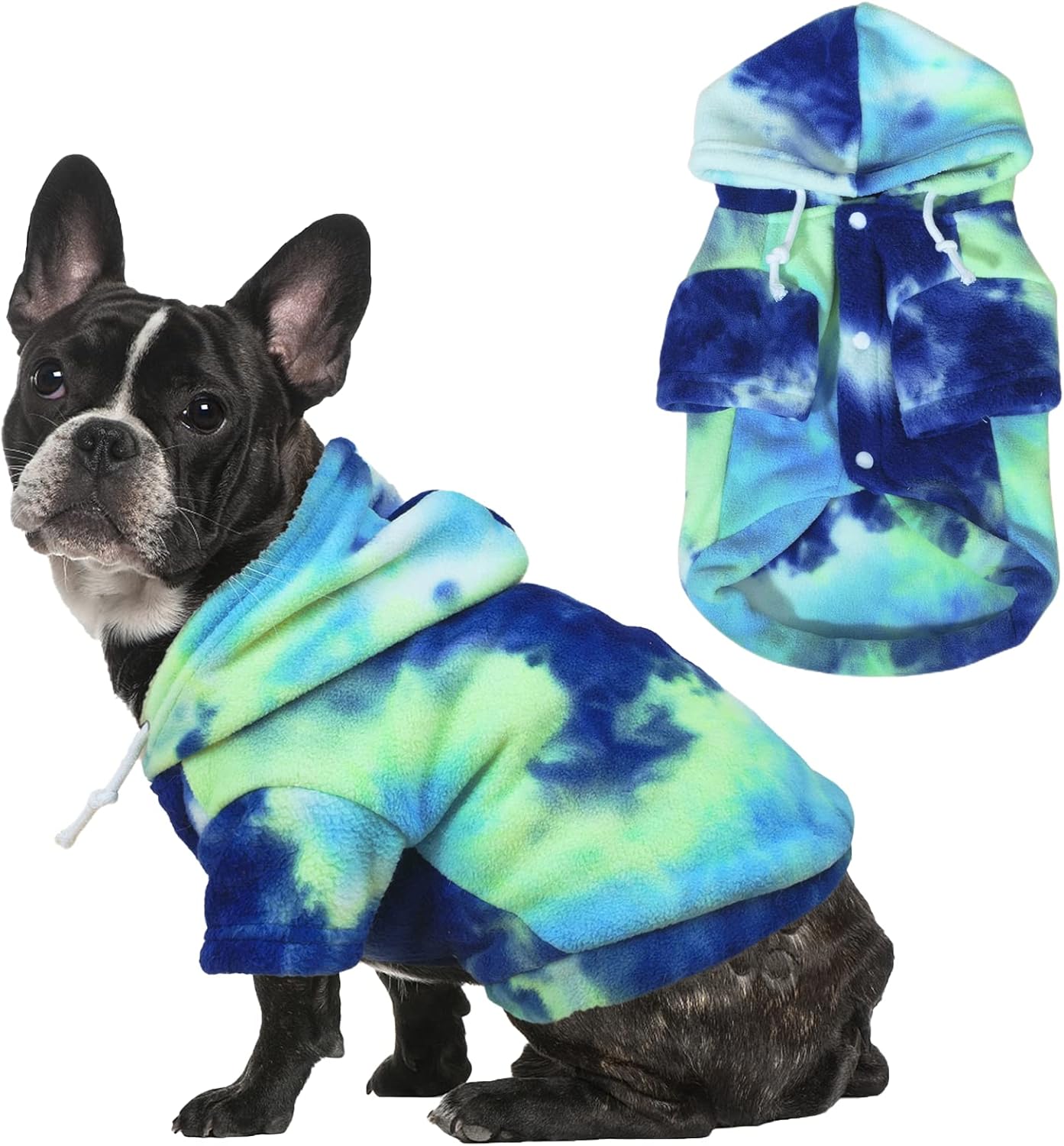 Mklhgty Ropa de perro con capucha de teñido anudado, abrigo de invierno para mascotas, sudaderas para cachorros para perros pequeños, niños y niñas