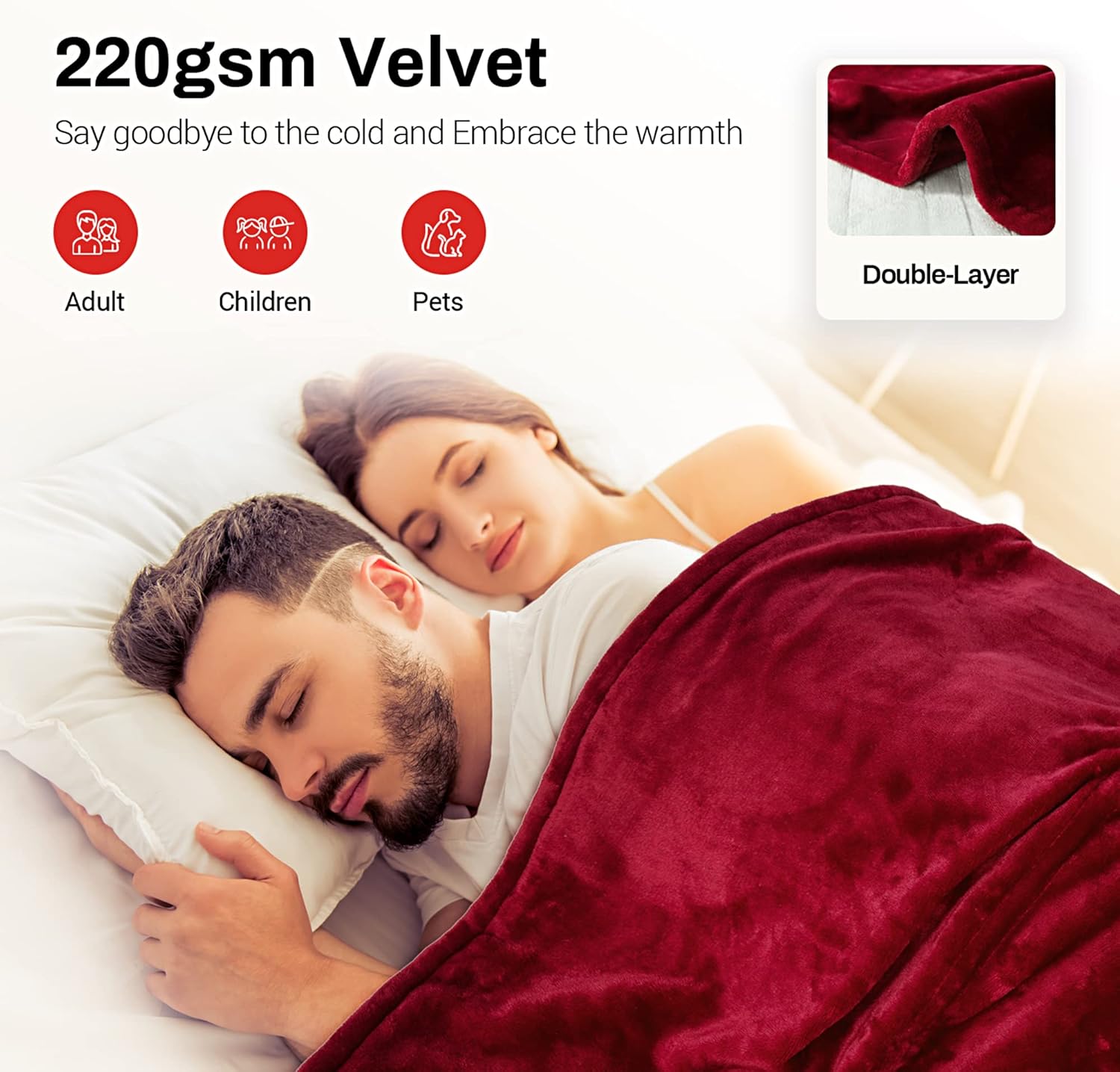 Sunvivi Manta térmica tamaño Queen, manta eléctrica de calefacción con doble control, terciopelo suave, 10 ajustes de calor, 12 horas de apagado