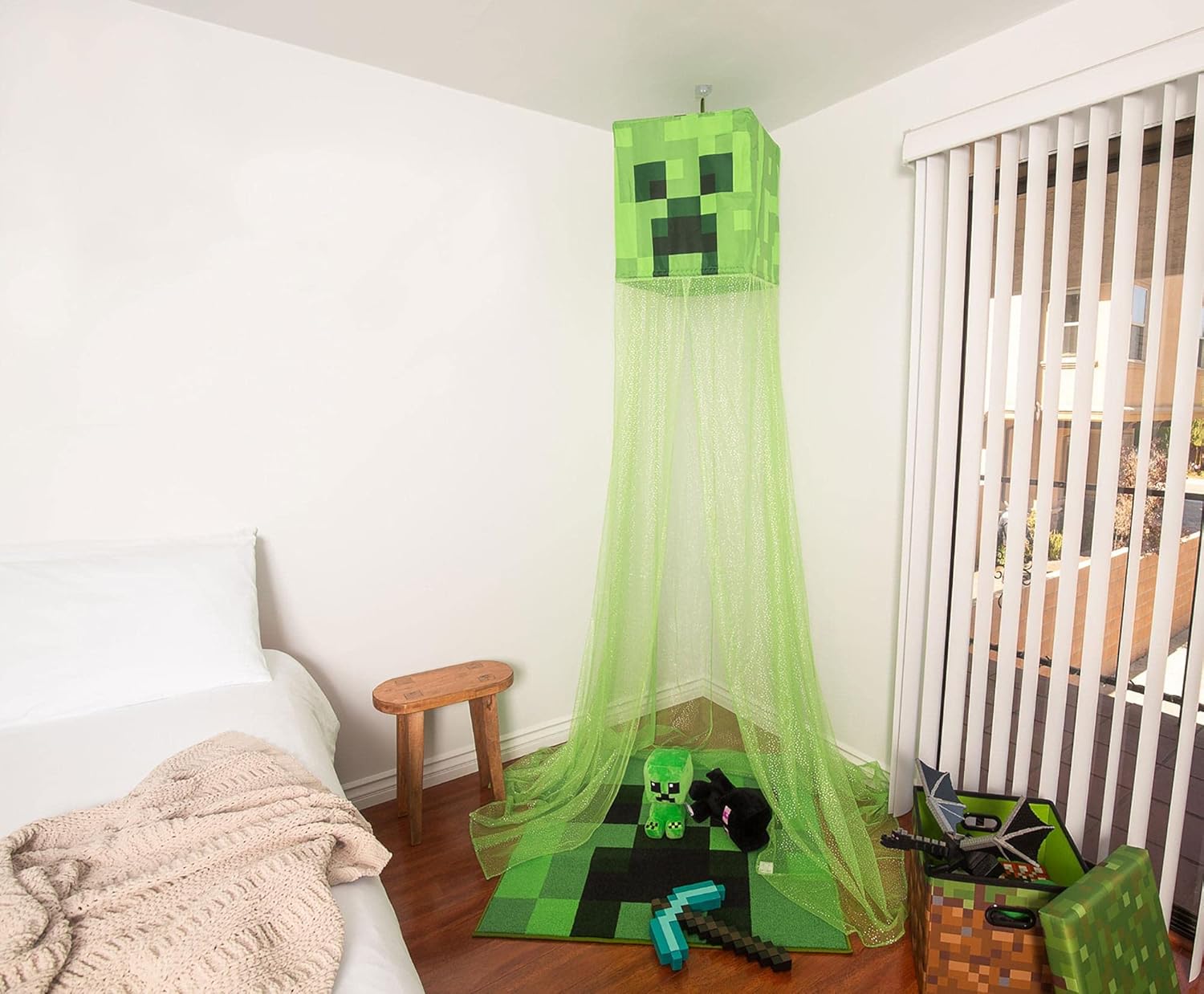Minecraft Green Creeper – Toldo de cama para niños, cortina colgante