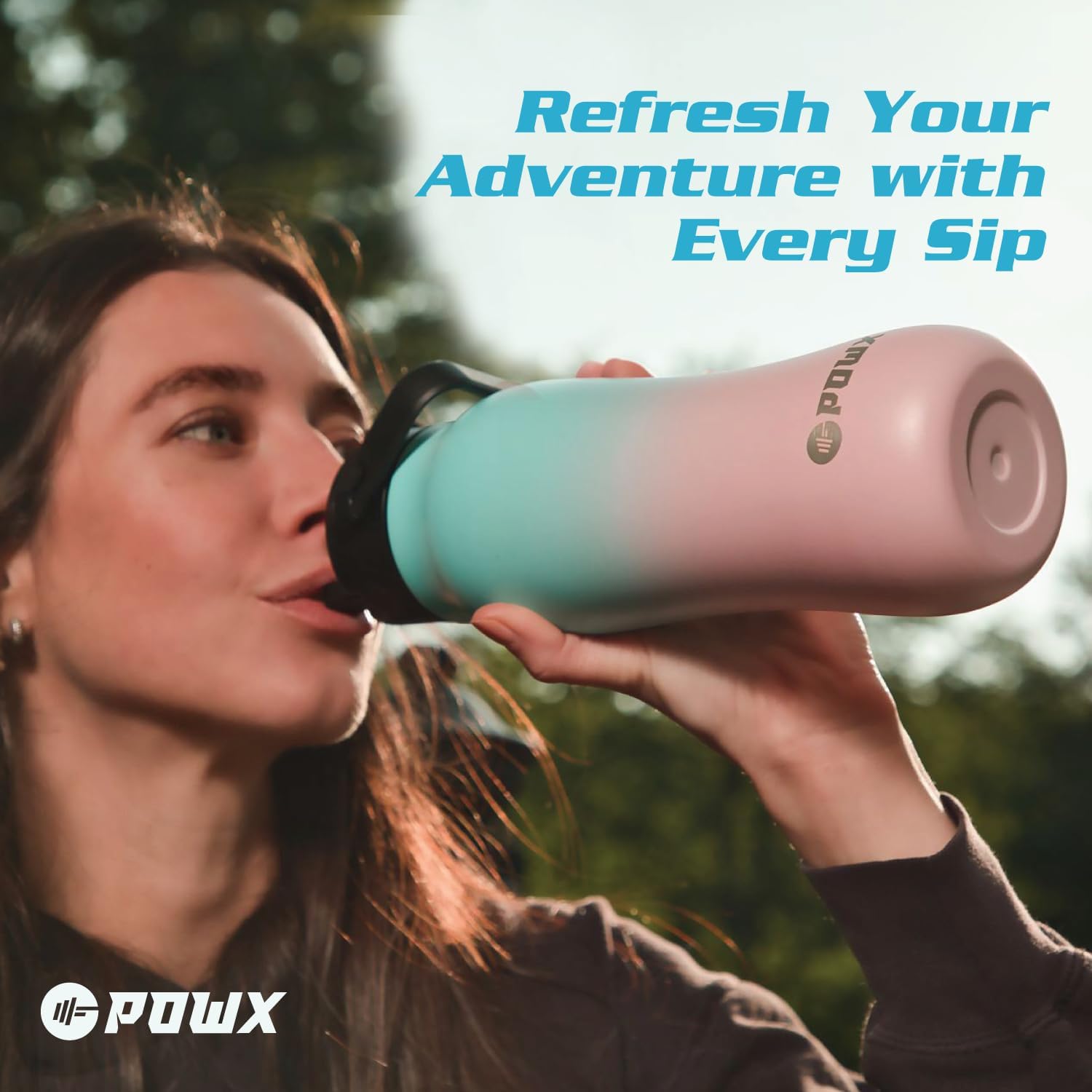 PowX Botella de agua de acero inoxidable con popote  24 onzas  Botella de agua deportiva aislada para bebidas calientes y frías  Tapa de boquilla y