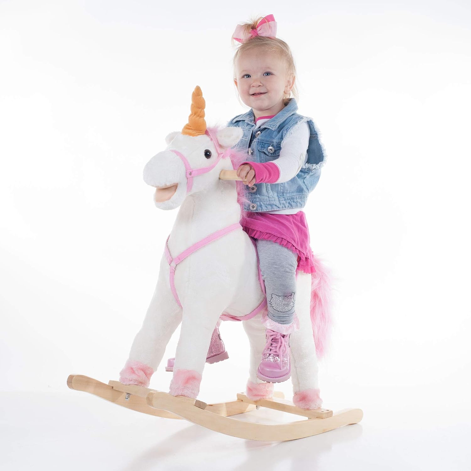 Mecedora Happy Trails de felpa con forma de animal, Blanco y rosa (White and Pink)
