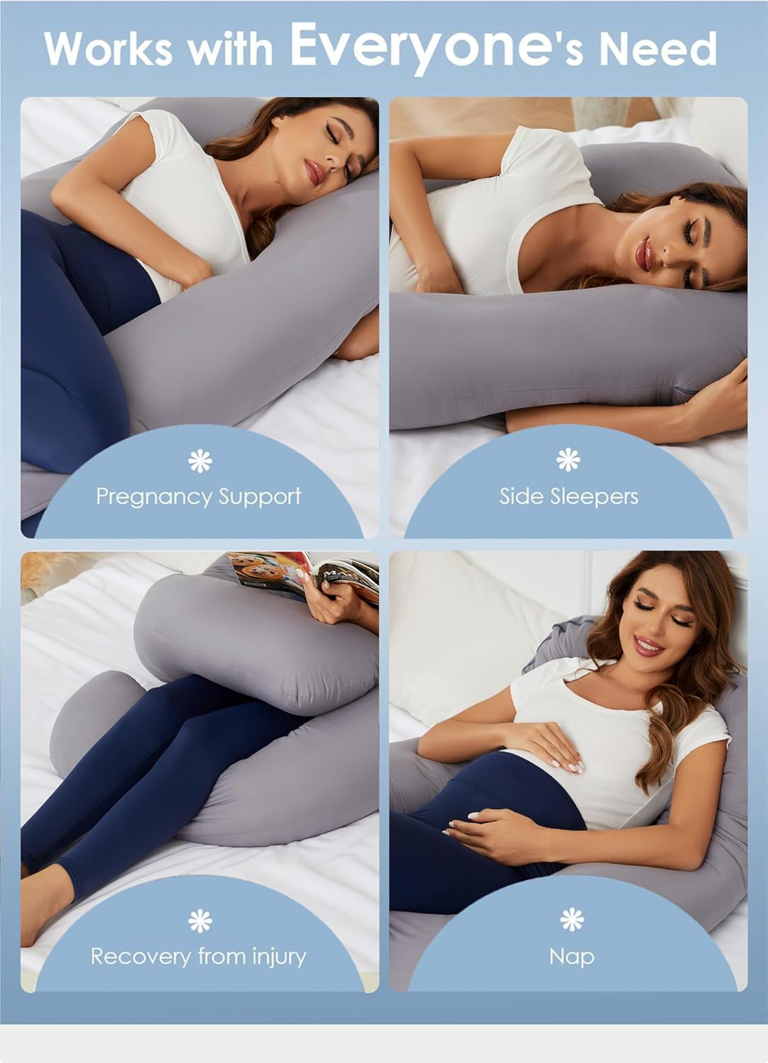 Mommyssr Almohadas de embarazo, almohada de maternidad de cuerpo completo en forma de U con funda extraíble, soporte para espalda, piernas, vientre,