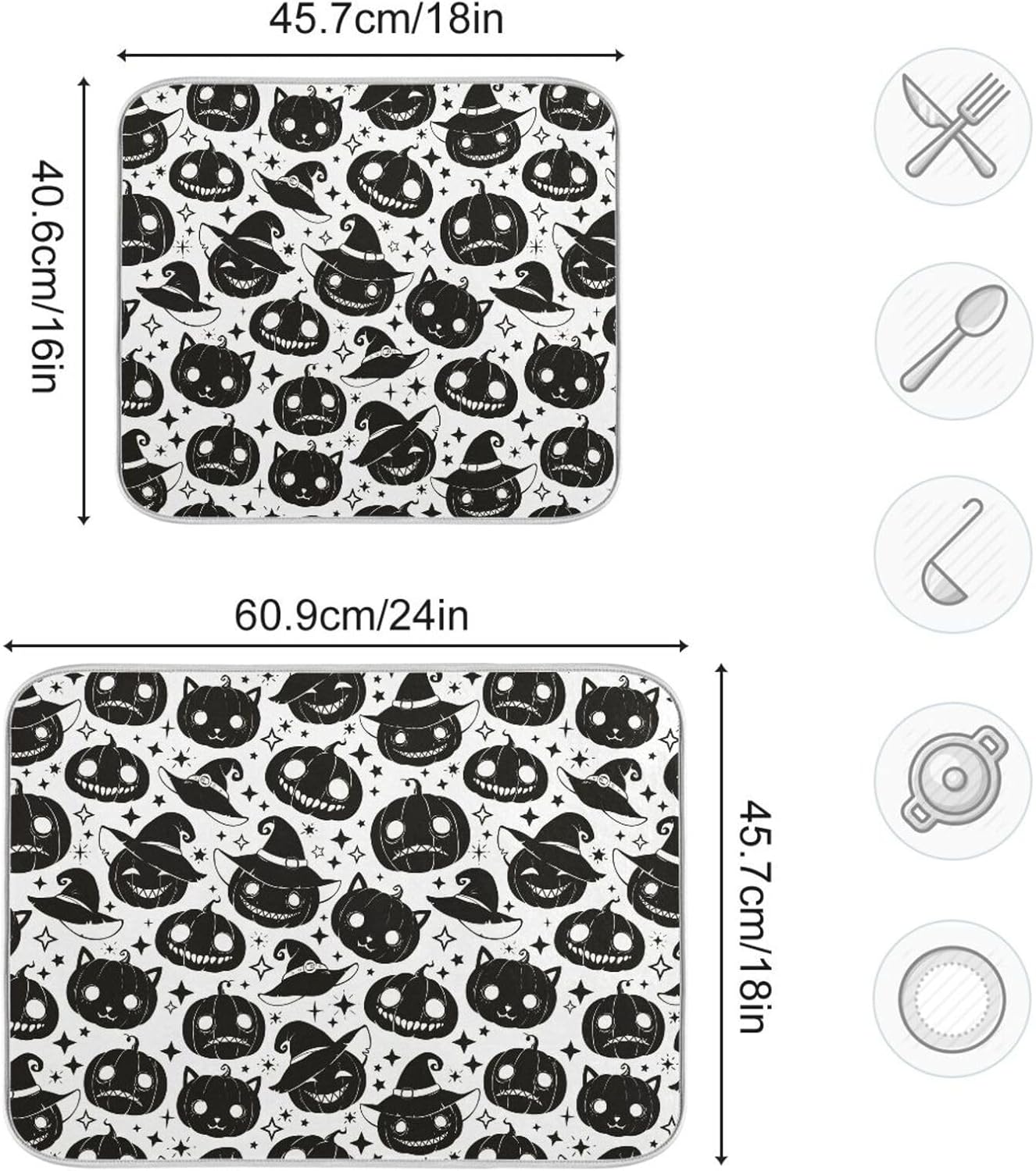 Halloween Scary Face Dish Drying Mat Washnable Absorbent Dish Drying Pad For Kitchen Counter Mat Under Dish Drainer Tapete Para Cocina 16” x 18”