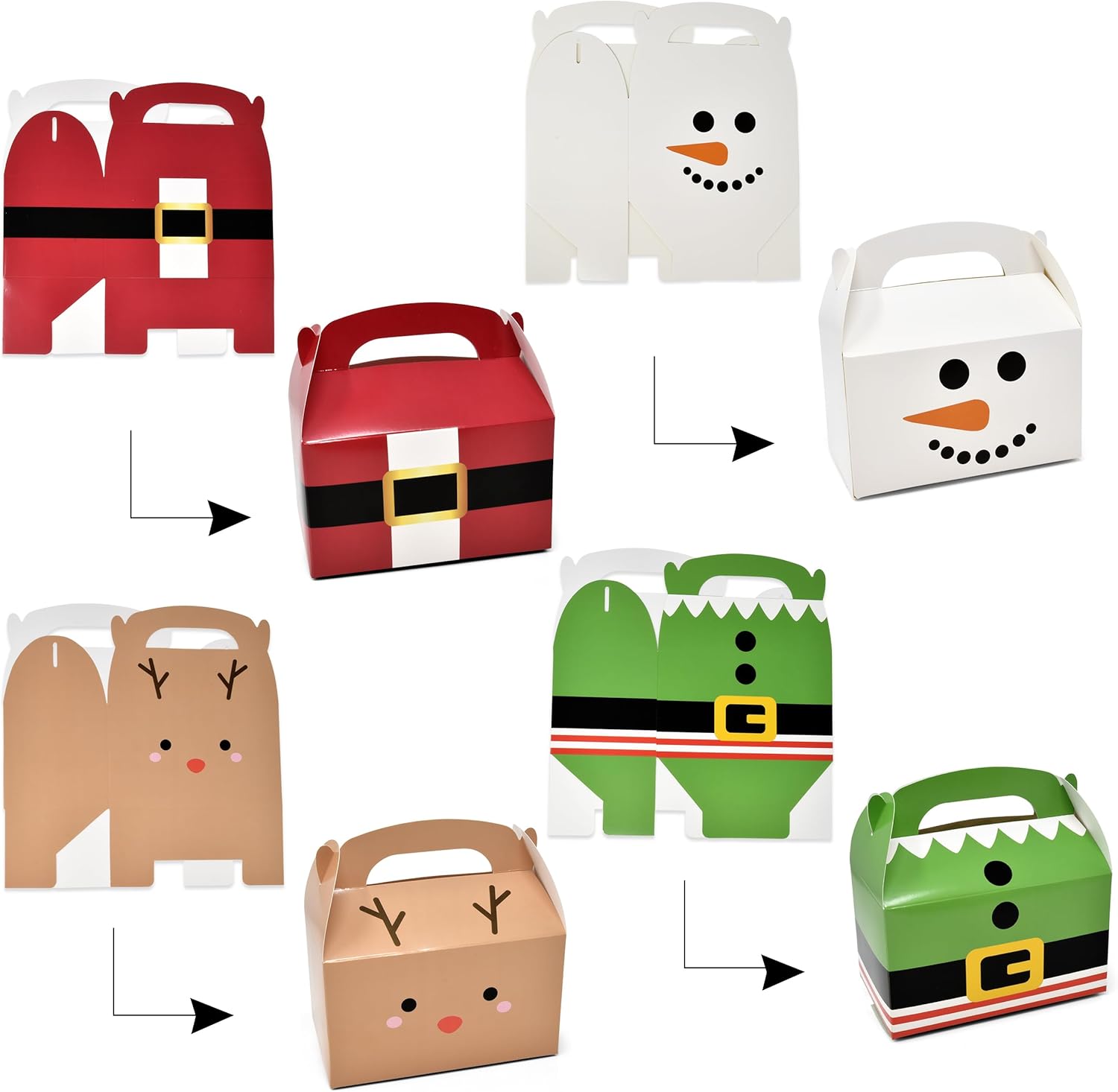 Gift Boutique Paquete de 24 cajas de regalo de Navidad de cartón de Navidad, caja de papel a dos aguas de Papá Noel, elfo, muñeco de nieve, reno