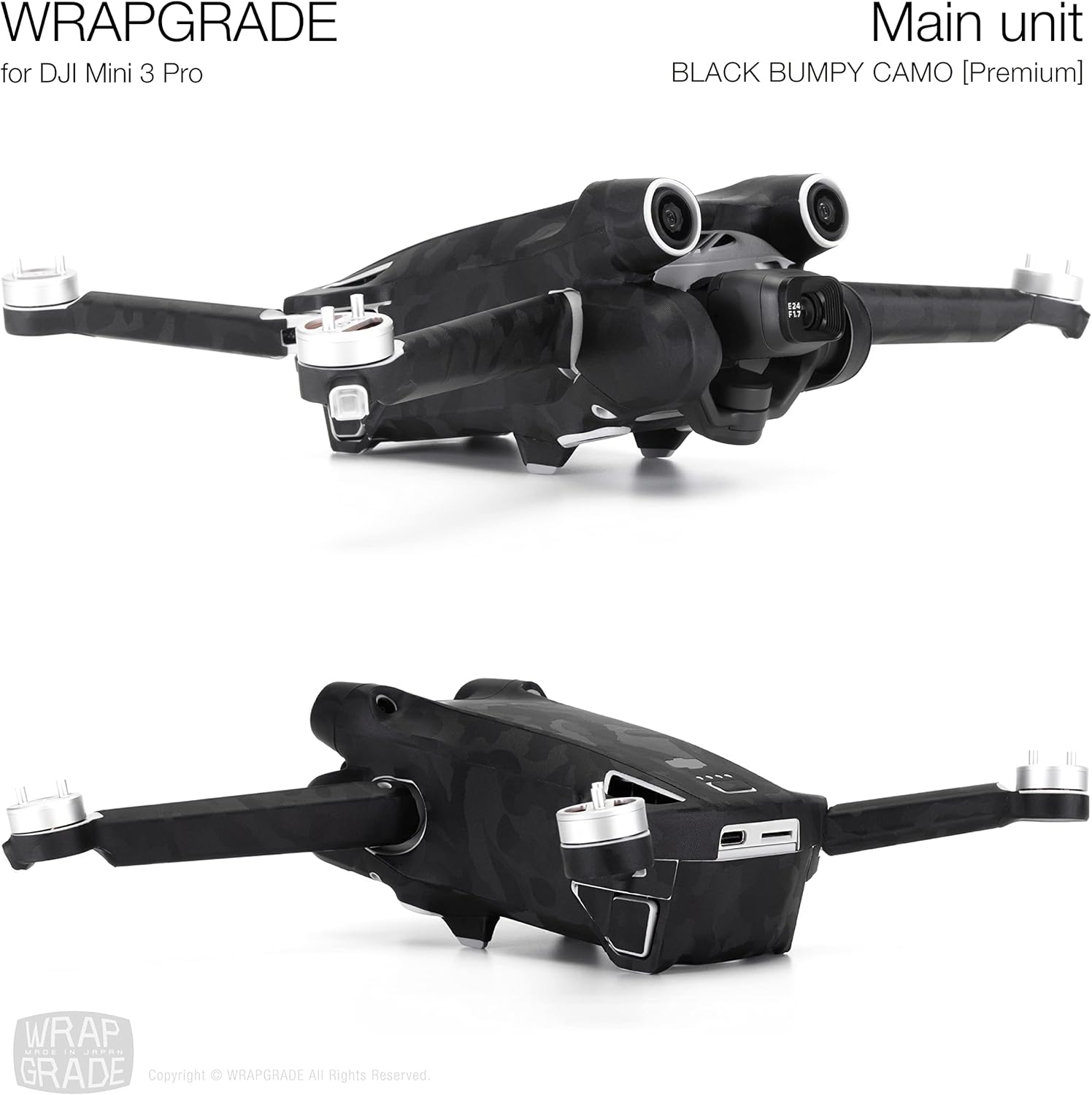 WRAPGRADE Pegatinas de piel compatibles con DJI Mini 3 Pro  Unidad principal (negro Bumpy CAMO)