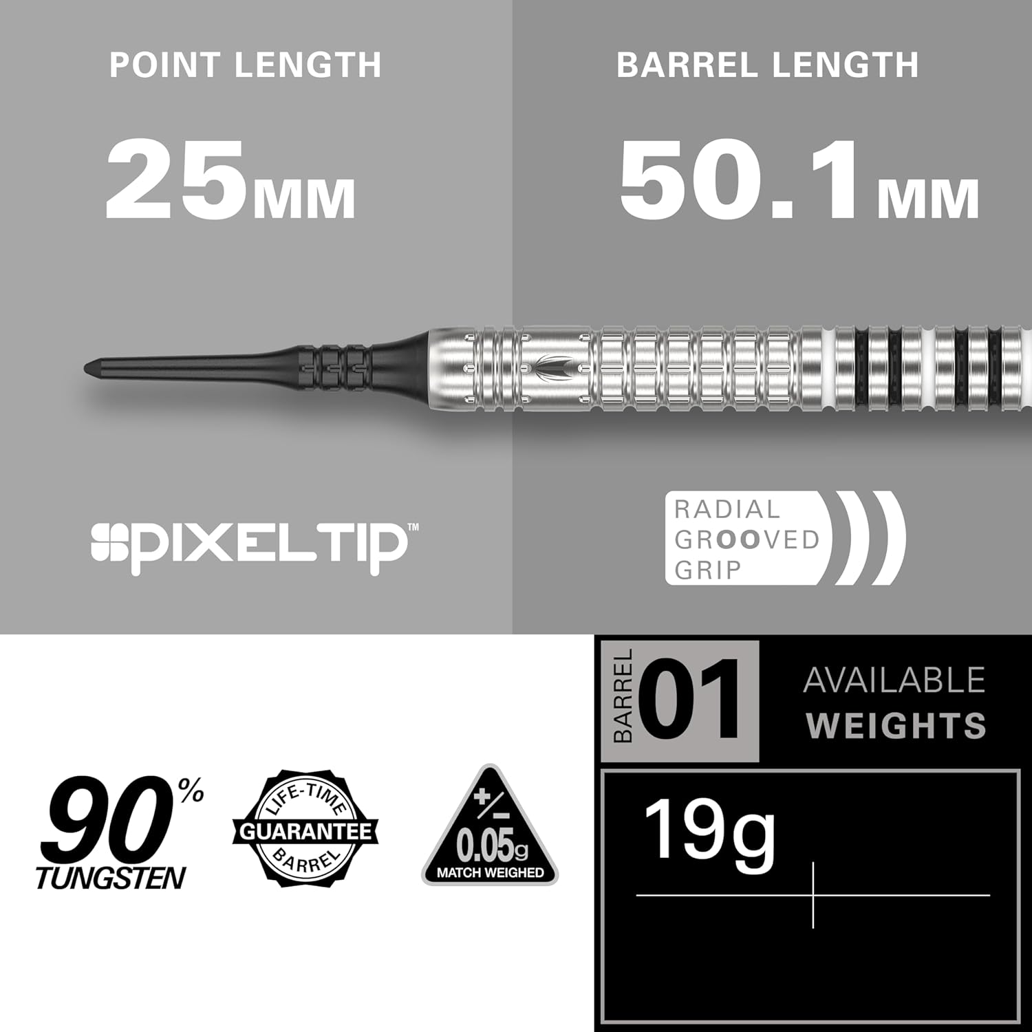 Target Darts Chris Dobey G1 19G 90% tungsteno punta suave juego de dardos