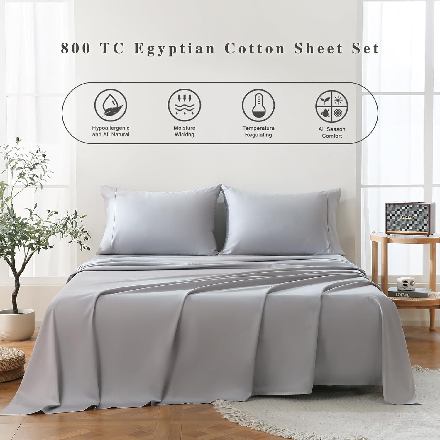 Bedlifes Juego de sábanas de 800 hilos 100% algodón de fibra extralarga, calidad egipcia, suave, transpirable, tejido satinado, de lujo, bolsillo