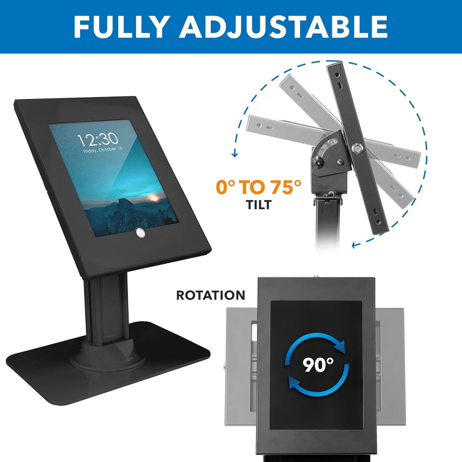 Mount-It! Quiosco antirrobo para tableta, gabinete de tableta de encimera con bloqueo con base independiente, carcasa universal compatible con iPads
