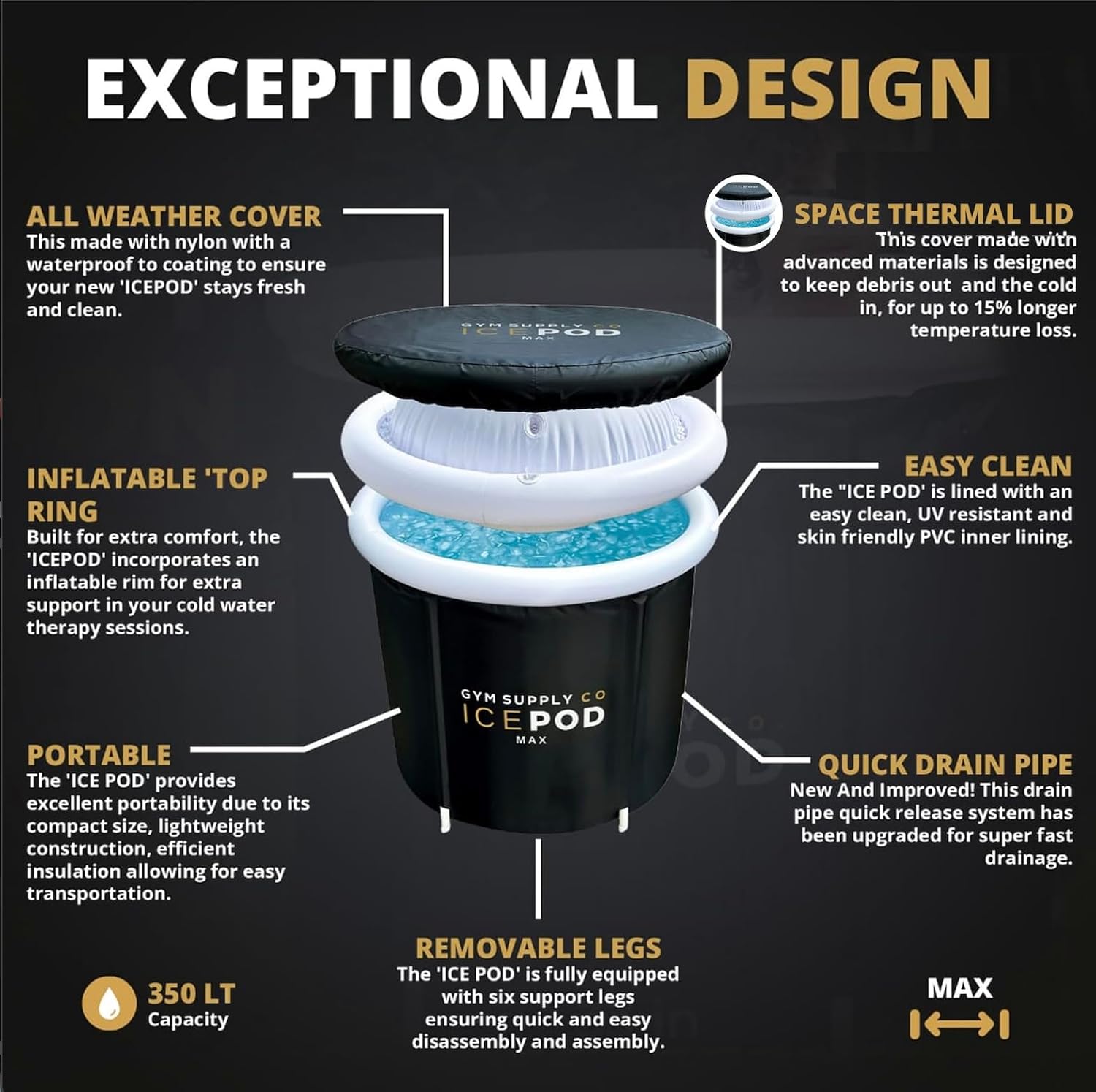 Bañera fría con tapa, baño de hielo portátil grande para atletas, múltiples capas de 106 galones, bañera inflable de hielo para adultos, baños de