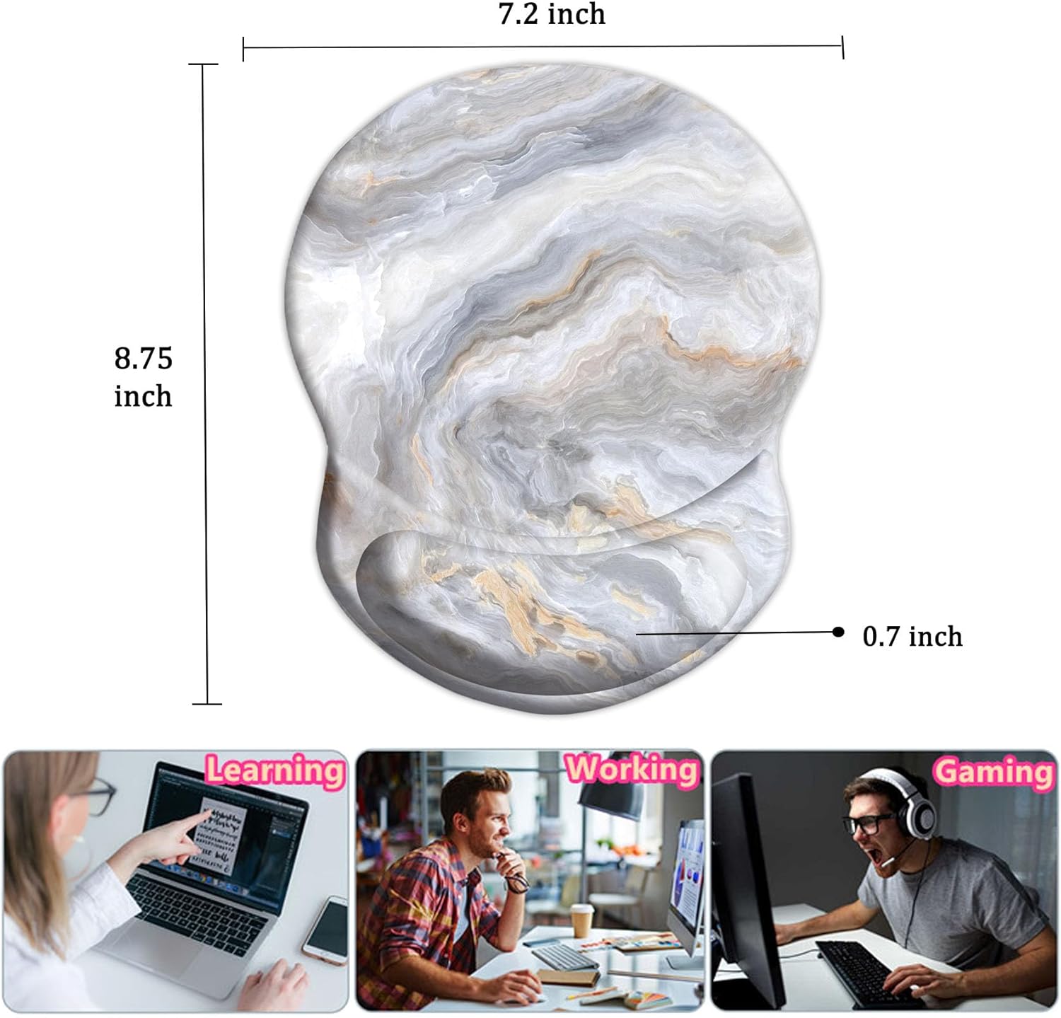 Alfombrilla de mouse con soporte, ergonómica para aliviar el dolor, cómoda alfombrilla para mouse para computadora, reposamuñecas con base de