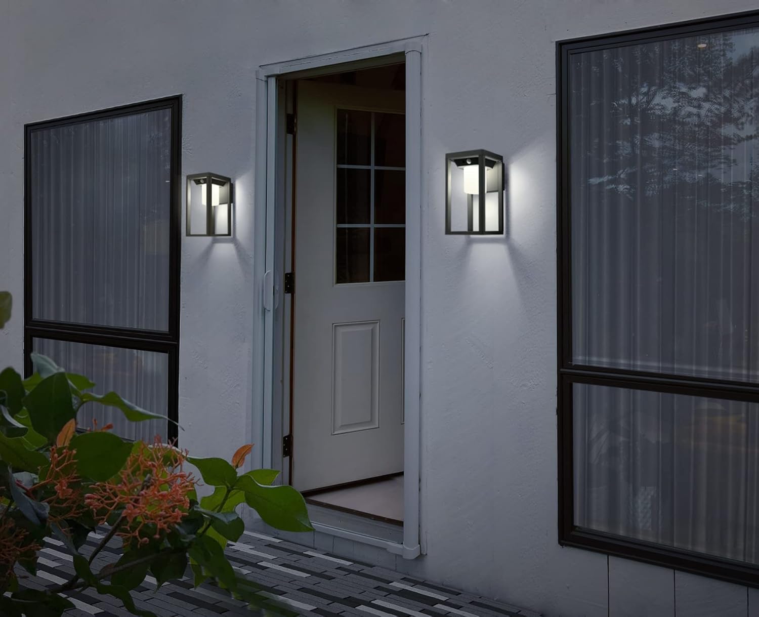 GKOLED Aplique solar de pared, luz de montaje en pared con sensor de movimiento al aire libre, 300LM 4000K LED, luces solares de pared del atardecer