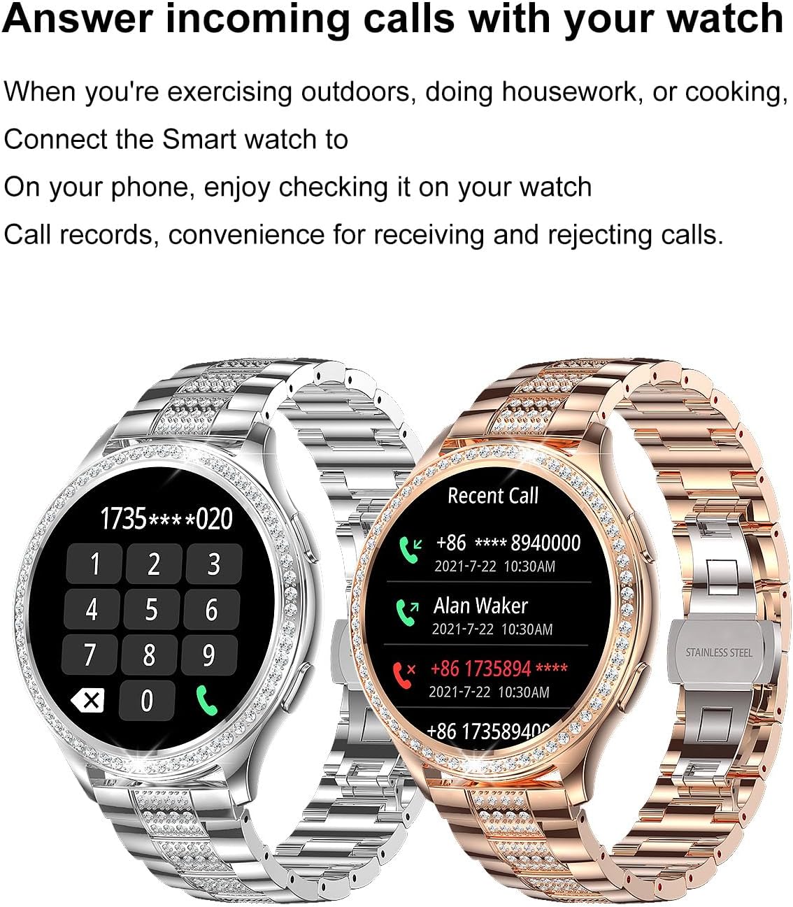 Reloj inteligente para mujer, reloj inteligente dorado y plateado, reloj inteligente de presión arterial con llamada Bluetooth, monitor de sueño,