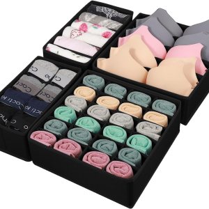 Paquete de 4 organizadores de cajones de calcetines para ropa interior, organizadores plegables de tela para aparadores y cajones organizadores para Paquete de 4 organizadores de cajones de calcetines para ropa interior, organizadores plegables de tela para aparadores y cajones organizadores para