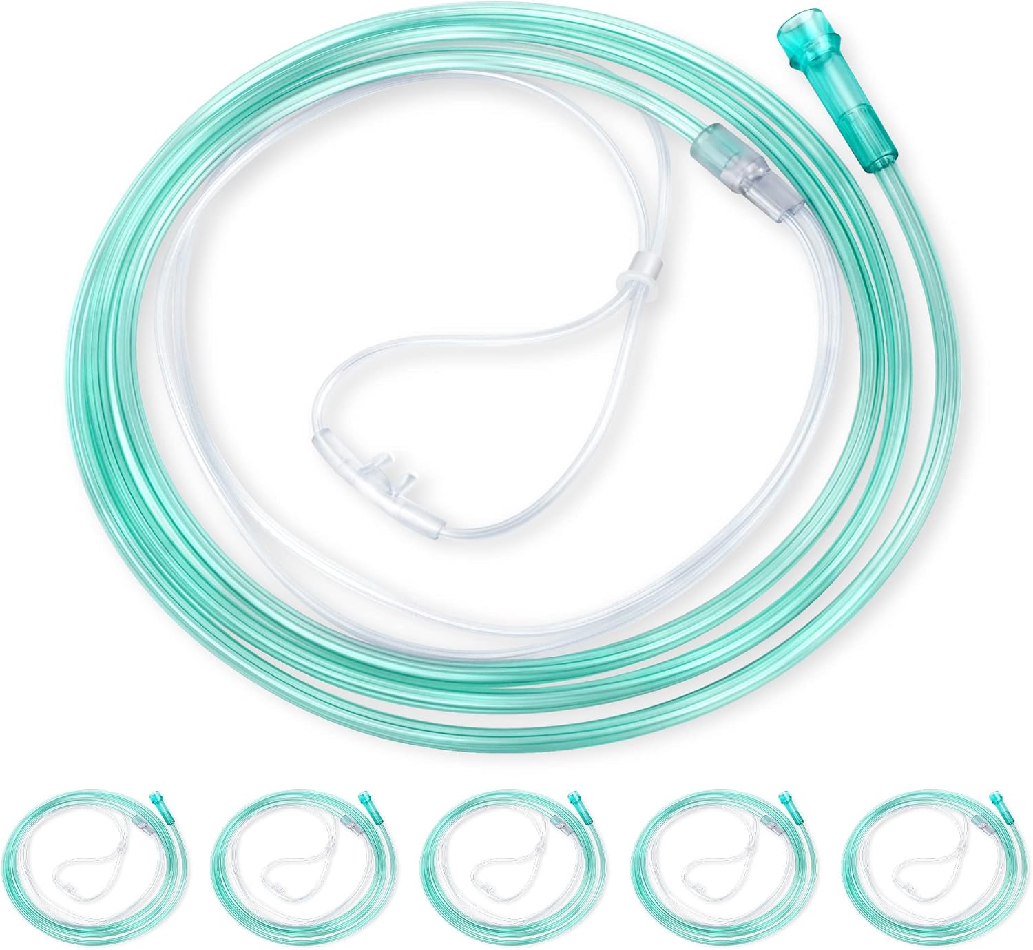 Cánula nasal de oxígeno estándar para adultos, 7 pies, material suave, resistente a las torceduras, tubo ligero (paquete de 5)