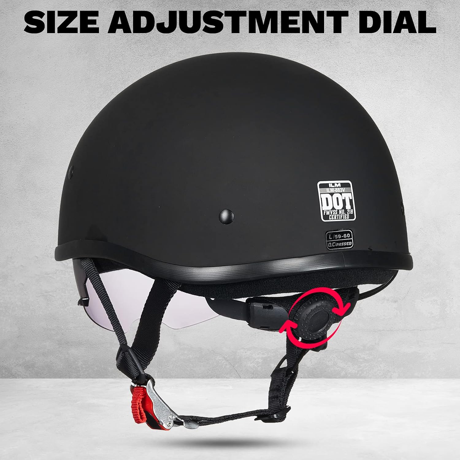 ILM Medio casco de motocicleta con protector solar correa de liberación rápida media cara para Cruiser Scooter aprobado por DOT 883V