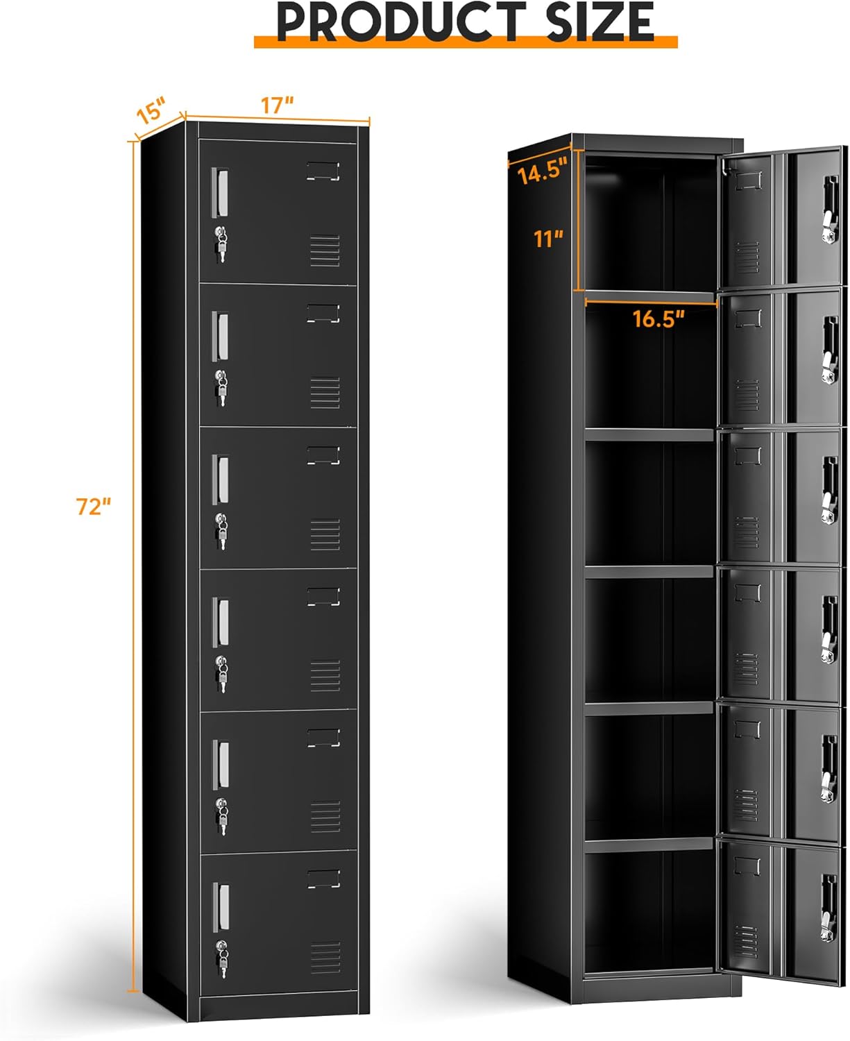 Bonusall Taquillas de los empleados, armario de almacenamiento de oficina de metal con 6 puertas, armarios altos de acero con llaves y cerradura
