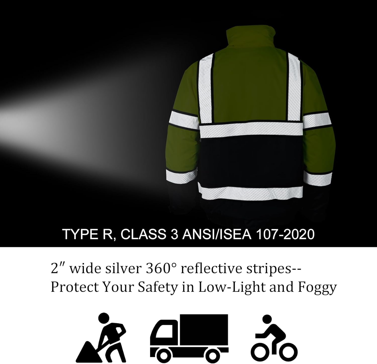 Hi Vis – Chaquetas de invierno reflectantes de seguridad para hombre, forro polar, chaqueta de alta visibilidad ANSI Clase 3 (amarillo, M)