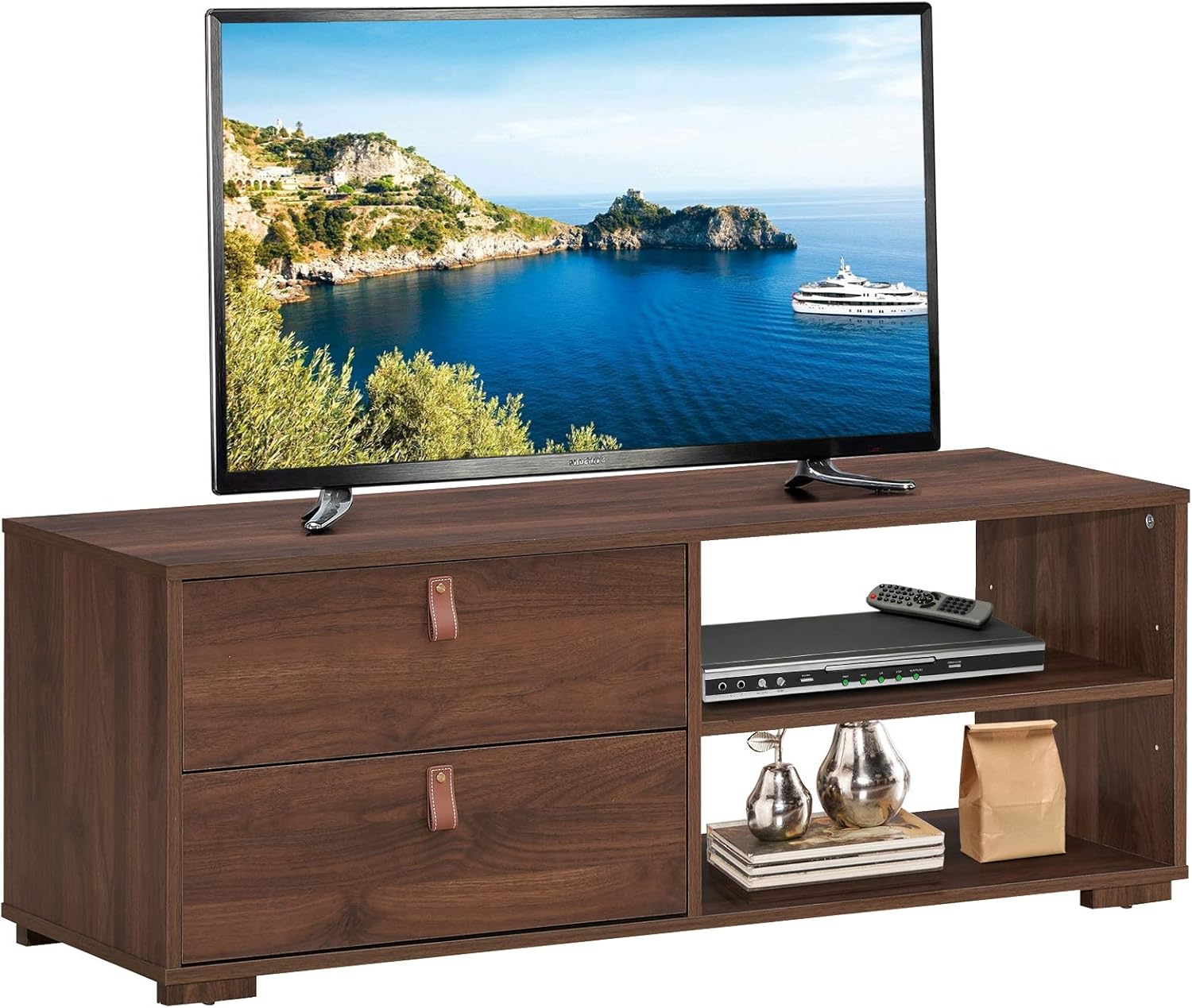 Tangkula Soporte de TV industrial para televisores de hasta 55 pulgadas, mesa consola multimedia con 2 cajones, centro de entretenimiento multiusos