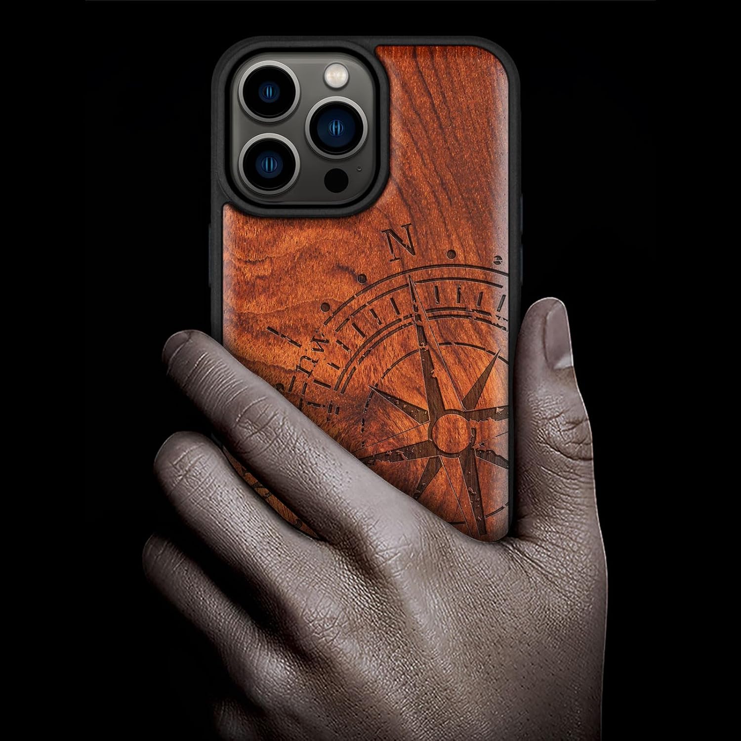 Carveit Funda magnética de madera para iPhone 15 Pro Max madera maciza y TPU suave negro a prueba de golpes, funda de madera única compatible con