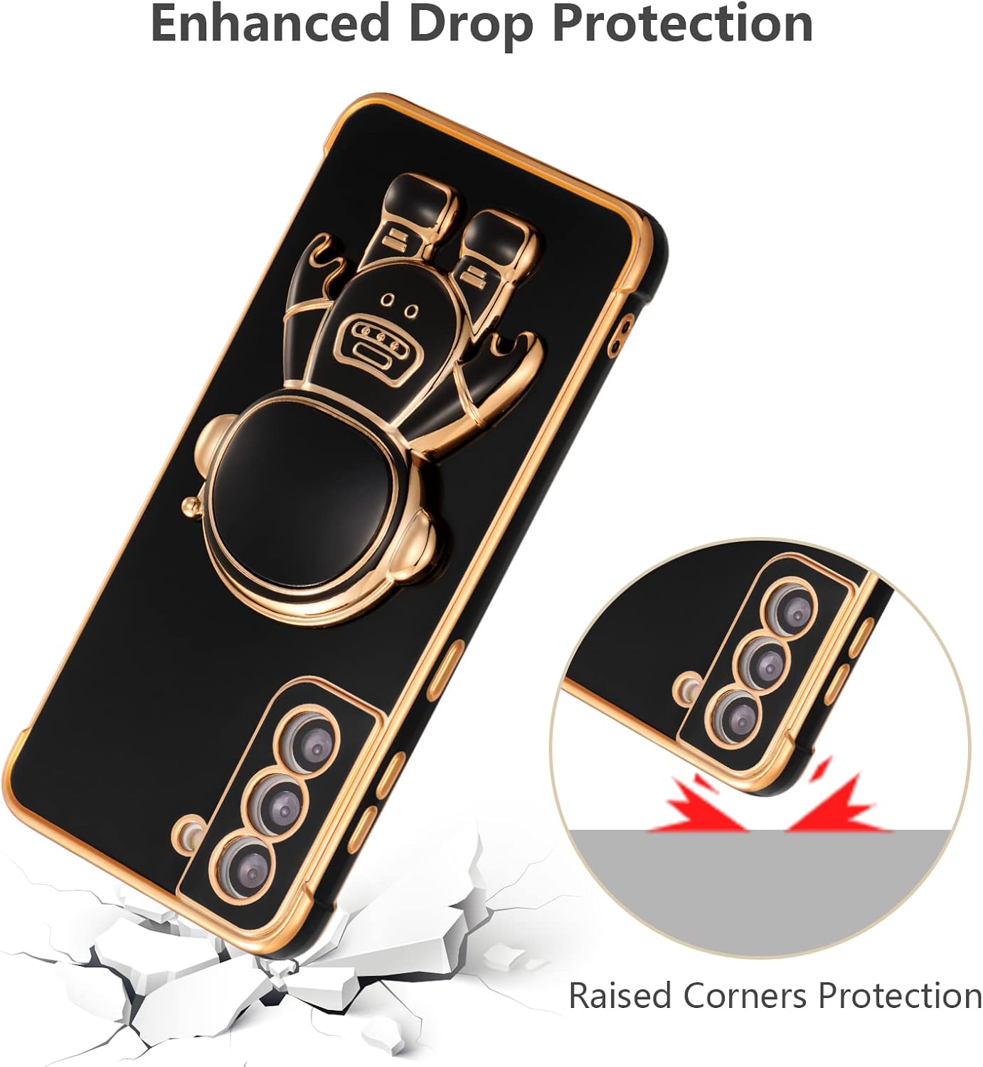 RALEAVO Funda para Samsung Galaxy S21 5G, bonita funda de astronauta 6D con función atril, cubierta de lujo chapada en lujo, ajuste delgado, TPU