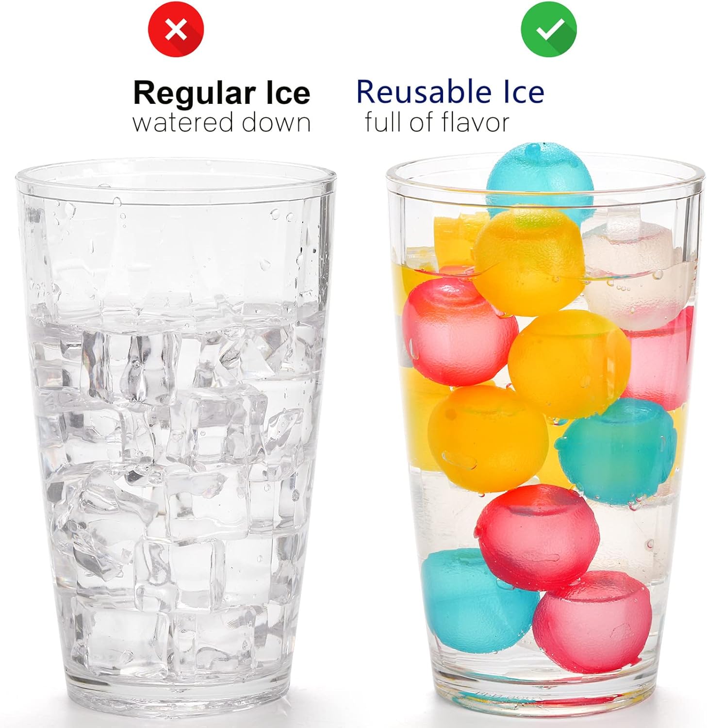 ZOOFOX Paquete de 200 cubitos de hielo reutilizables para bebidas, cubitos de hielo de plástico de colores, cubitos de hielo redondos para cócteles,