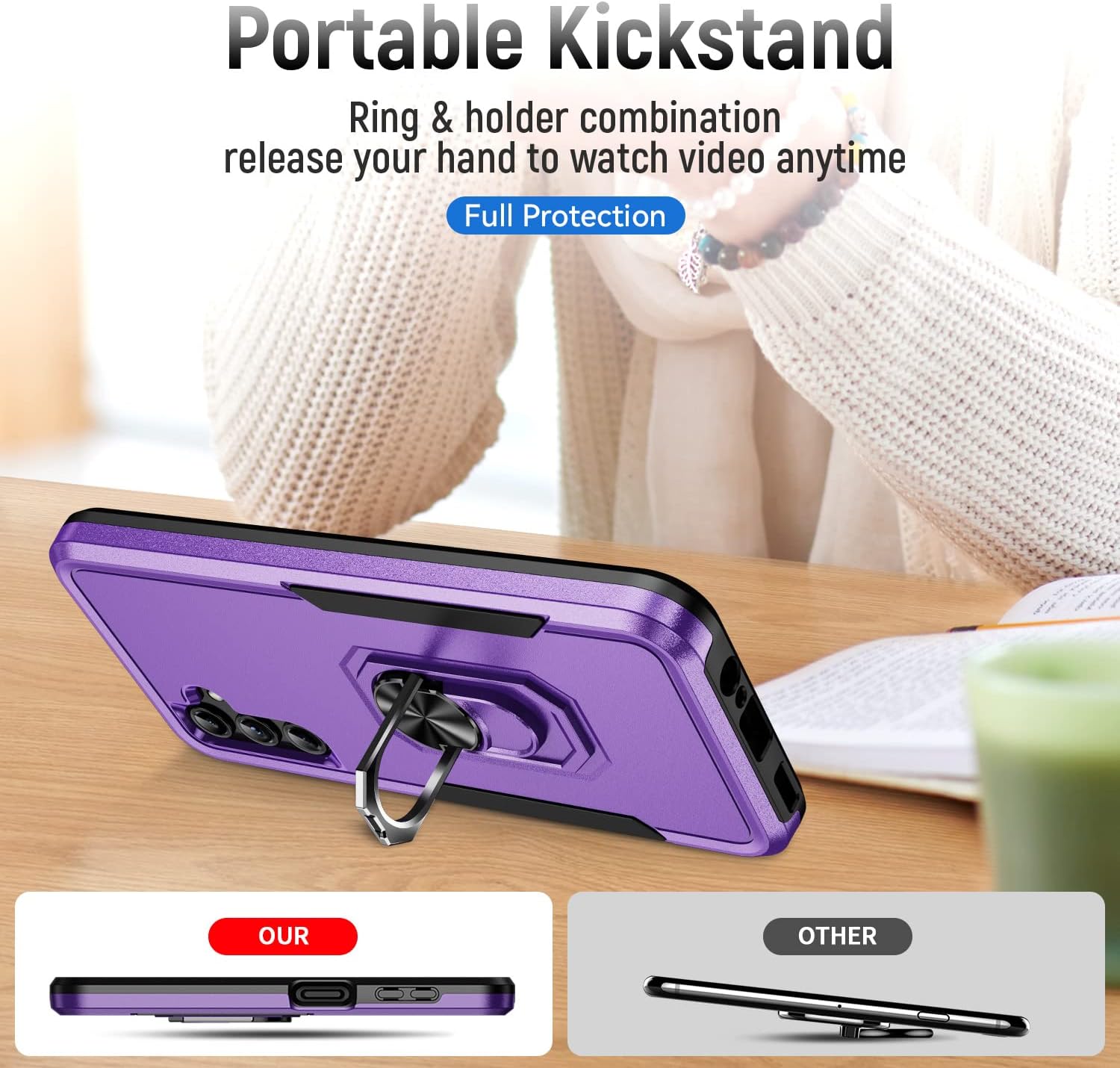 Funda para Samsung Galaxy A14 5G con protector de pantalla con anillo de soporte, resistente protección de grado militar a prueba de golpes para
