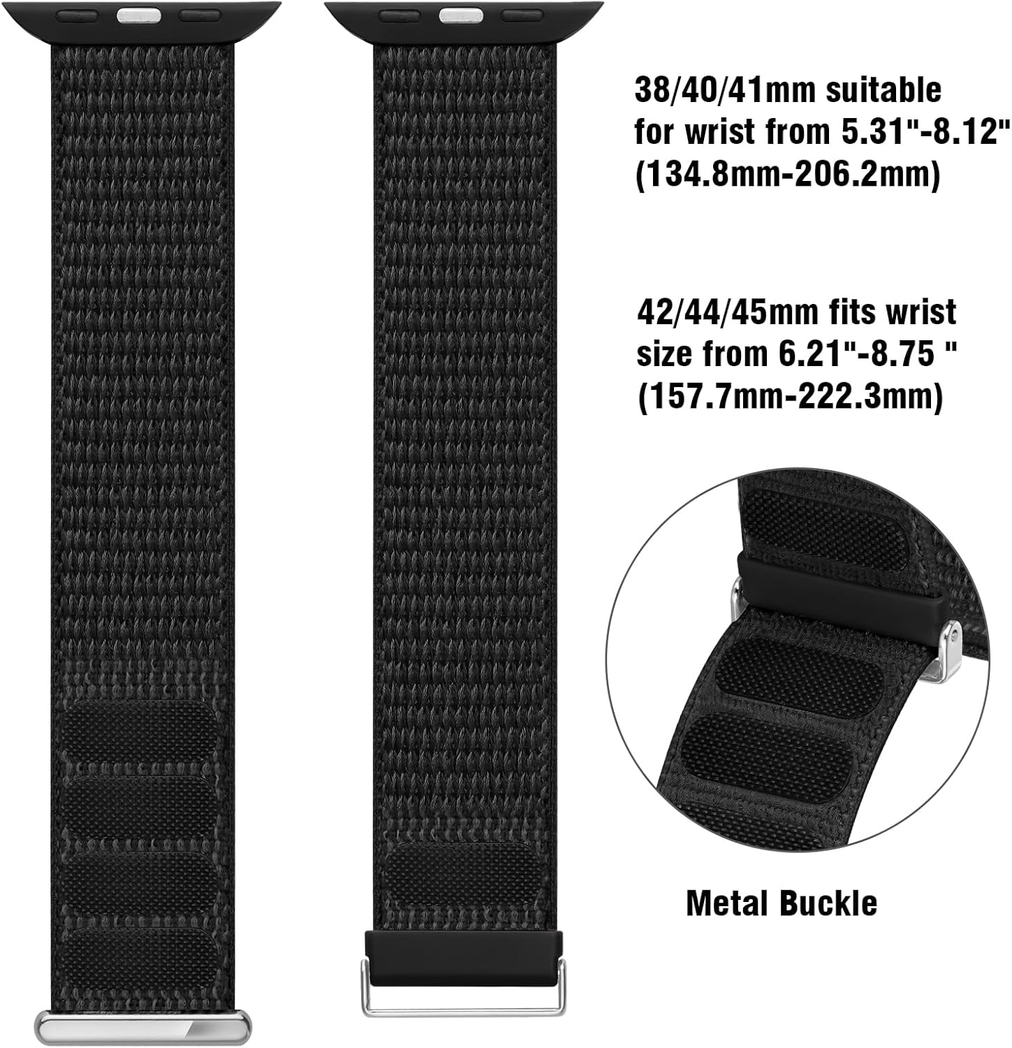 OHOTLOVE Correa de nailon compatible con Apple Watch Band de 1.496 pulgadas, 1.575 pulgadas, 1.614 pulgadas, 1.654 pulgadas, 1.732 pulgadas, 1.772