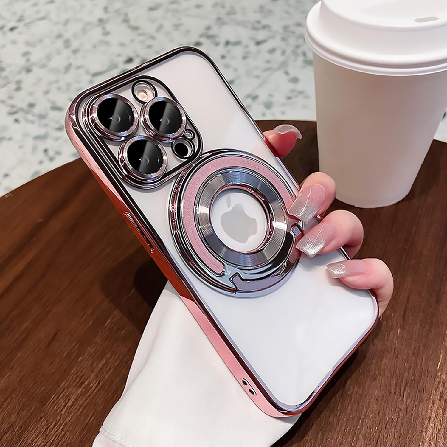 Uioeua – Funda magnética transparente compatible con iPhone 14 Pro, soporte transparente de lujo, funda MagSafe con protector completo de lente de