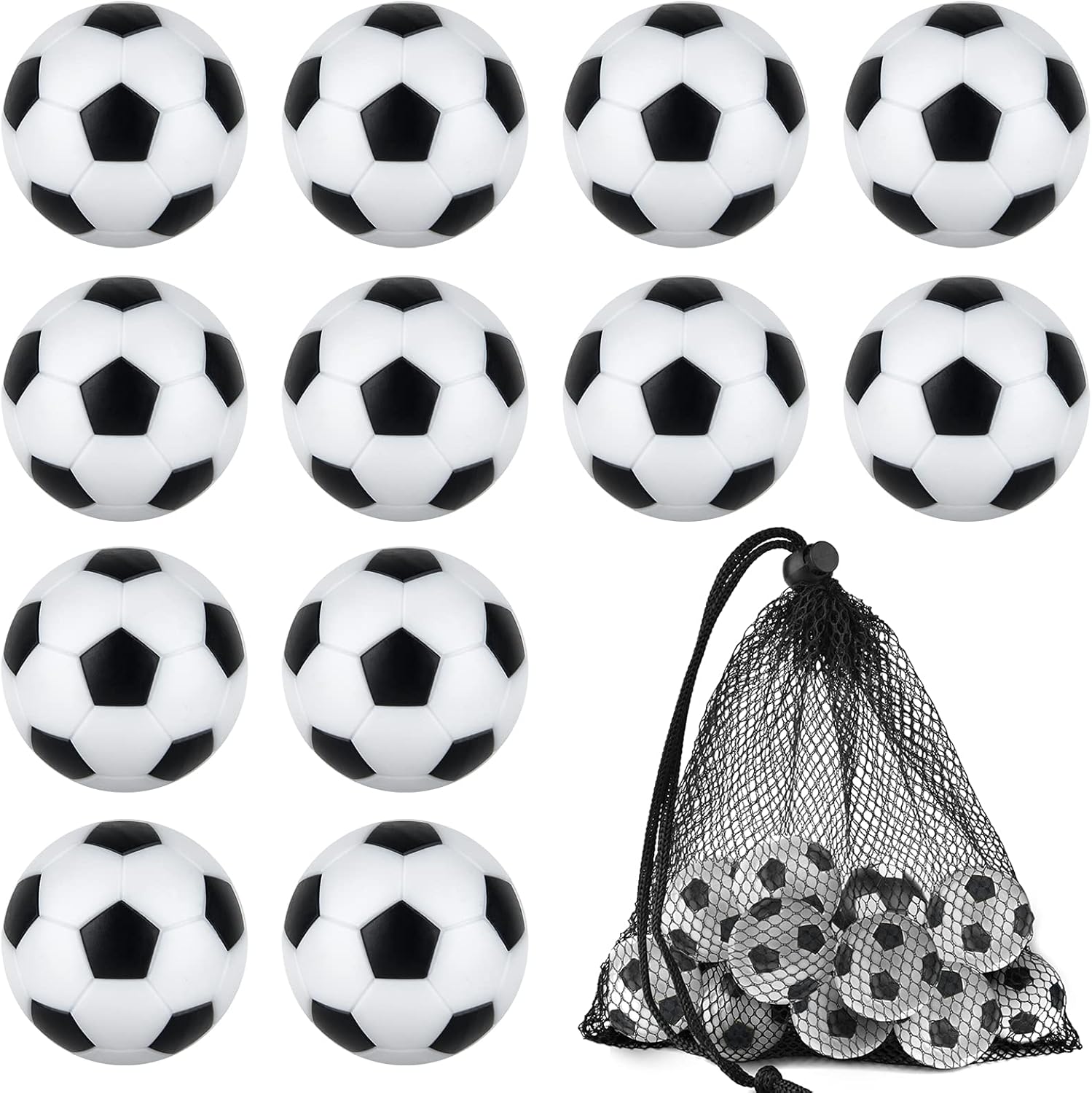 Coopay 12 bolas de fútbol de 1.260in, bolas de repuesto de fútbol de mesa, multicolor oficial de mesa con bolsa de cordón negro