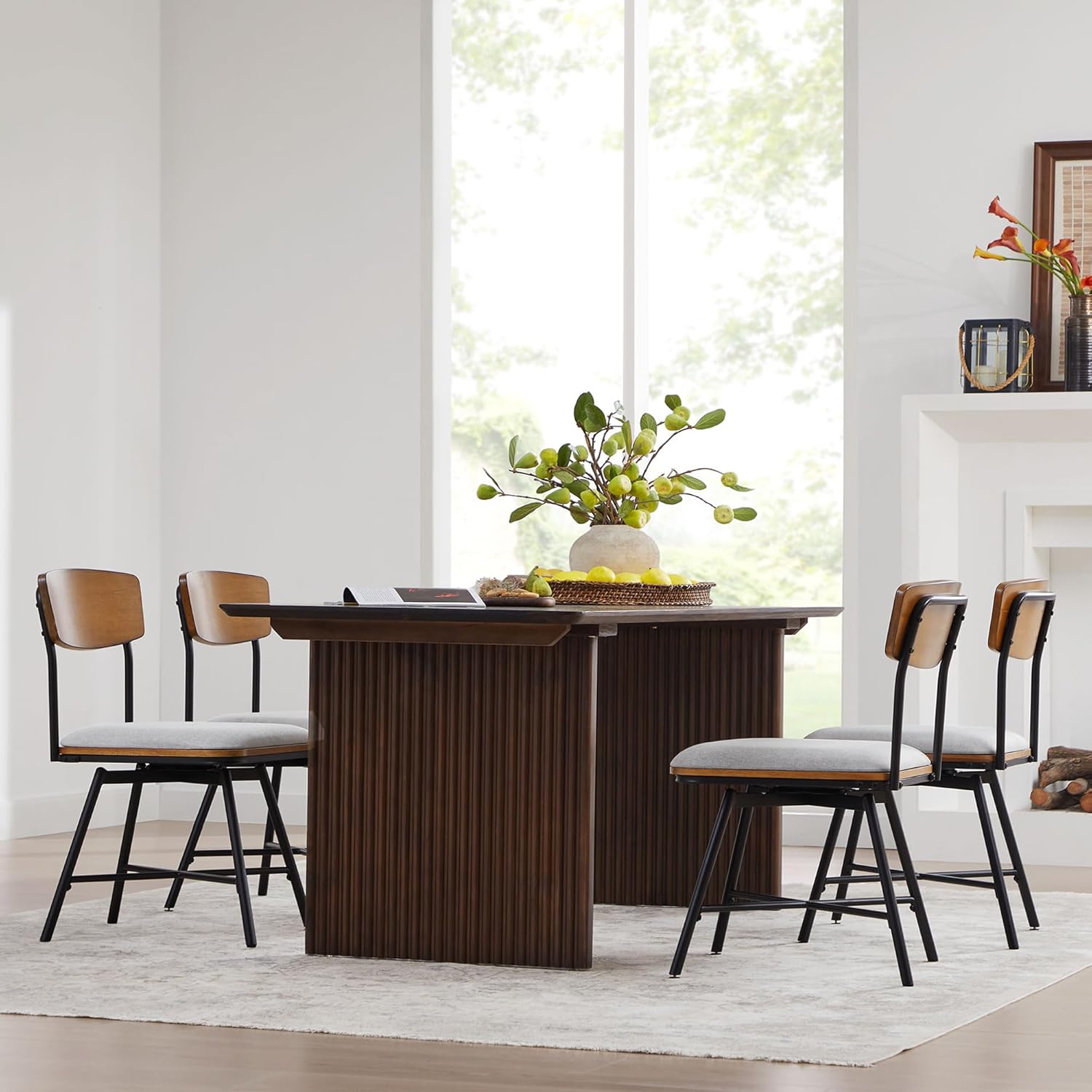 CHITA Juego de 2 sillas de comedor modernas giratorias, sillas de cocina de comedor de tela, sillas de comedor tapizadas de mediados de siglo con